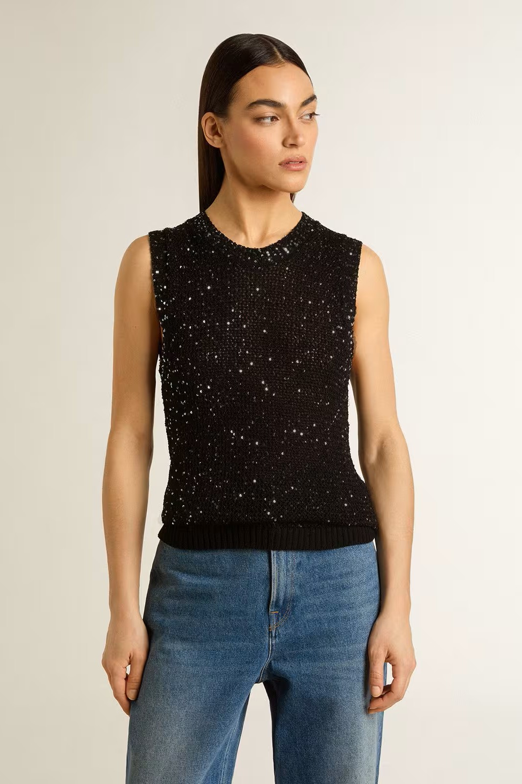 GOLDEN GOOSE Knit Tank Top Sequins Mesh