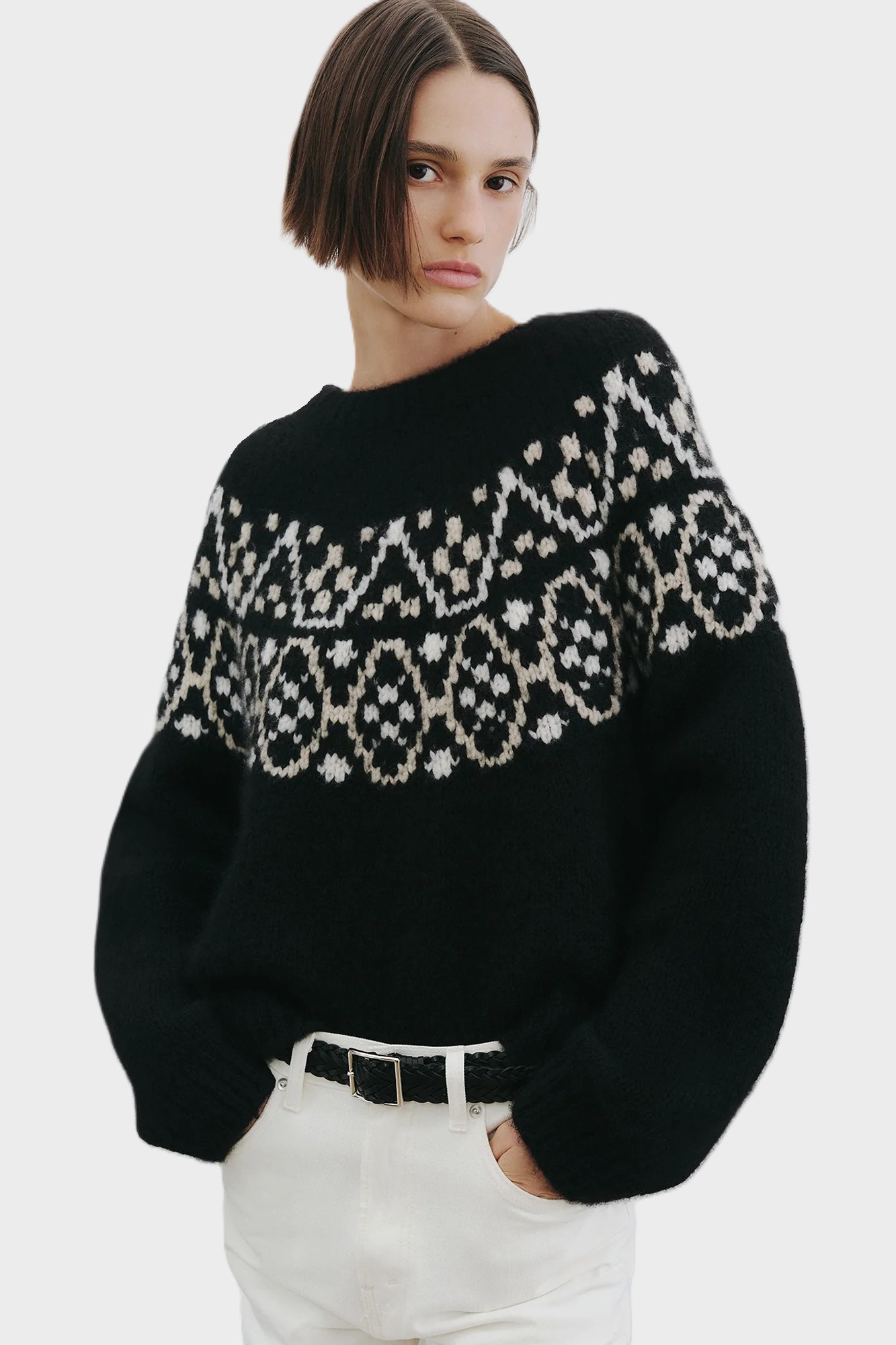 NILI LOTAN Chrissy Cashmere Pullover in Black Fairisle