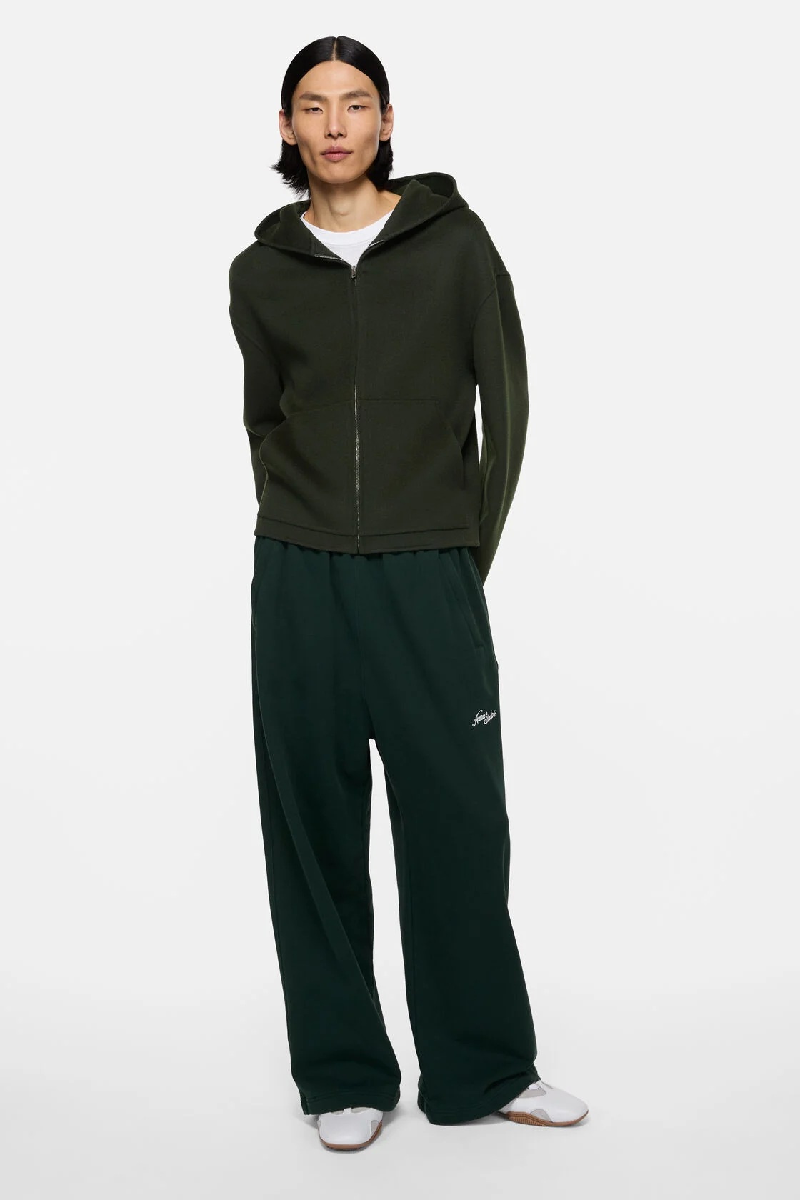 ACNE STUDIOS Hooded Boxy Fit Wool Jacket in Dark Green