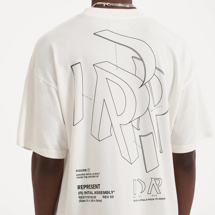 REPRESENT Initial Assembly Outline T-Shirt in Flat White S