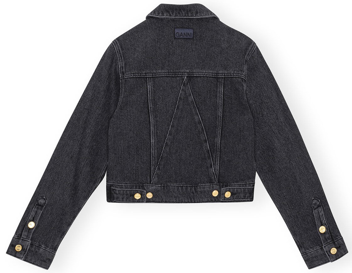 GANNI Heavy Denim Cropped Jacket in Washed Black