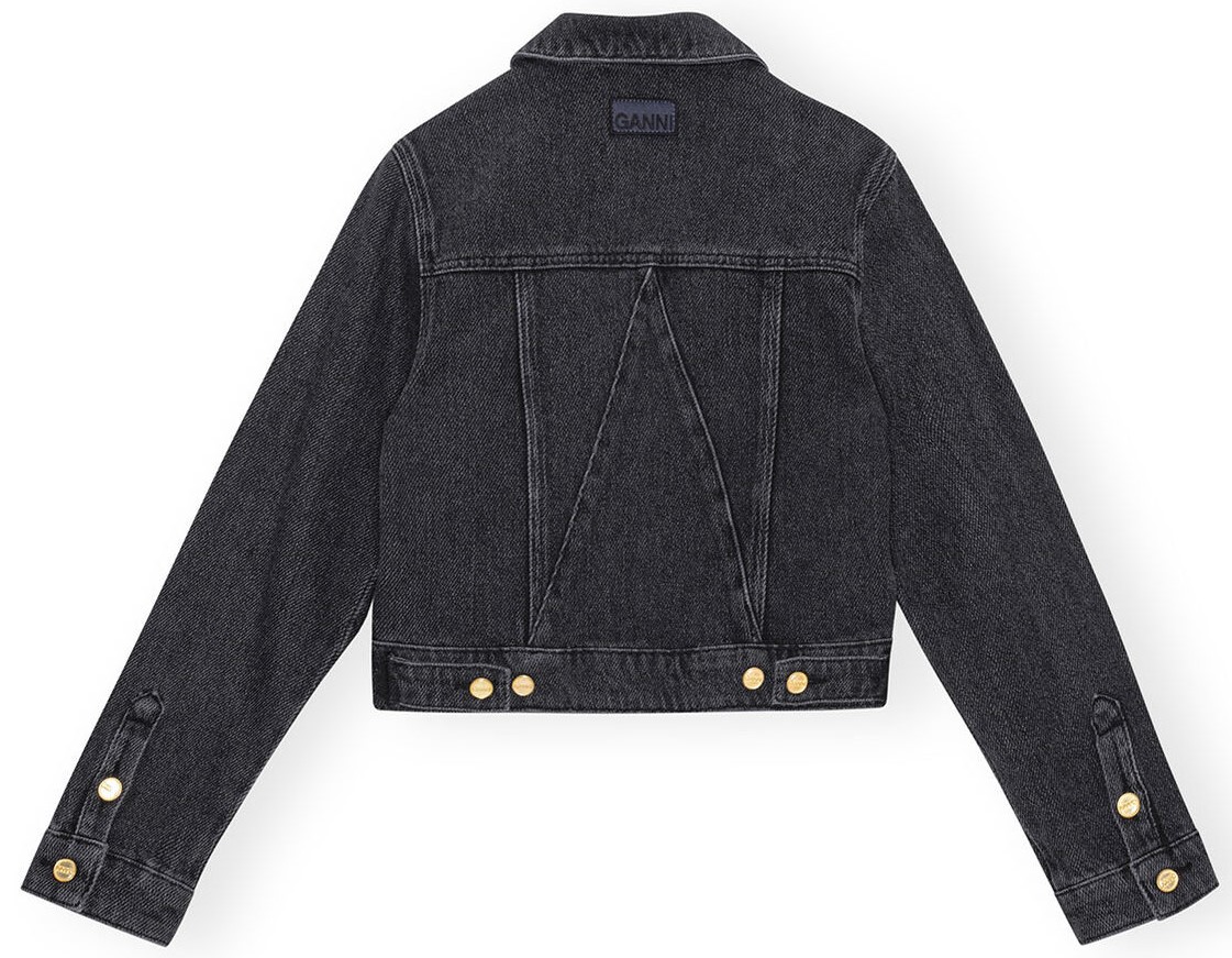 GANNI Heavy Denim Cropped Jacket in Washed Black 36