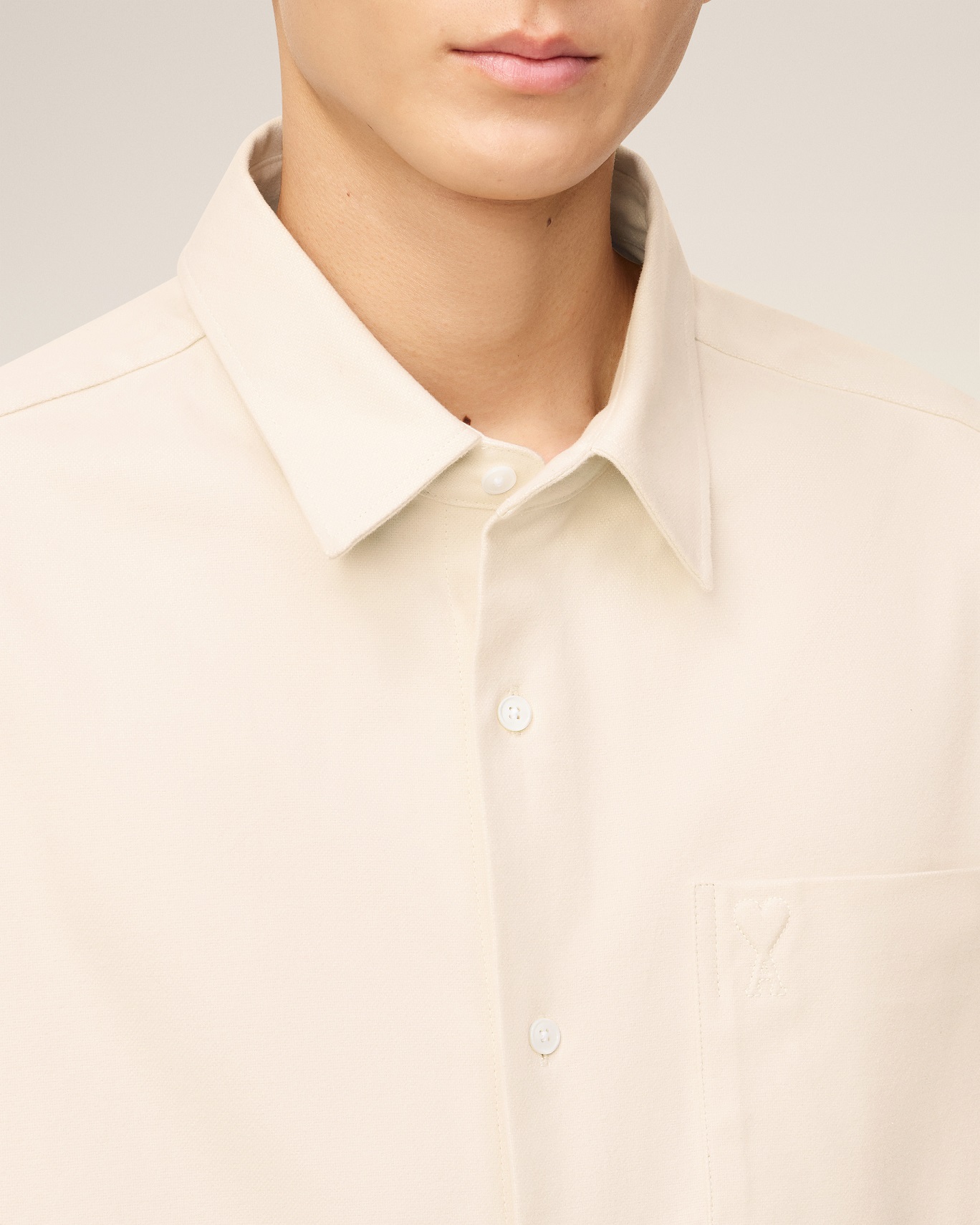 AMI PARIS de Coeur Boxy Fit Brushed Cotton Shirt in Light Ivory