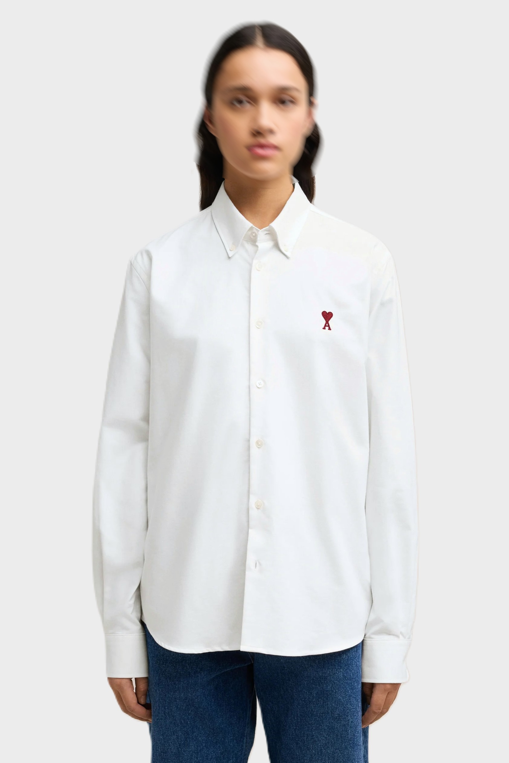 AMI PARIS Classic Fit Oxford Shirt in Natural White XXS