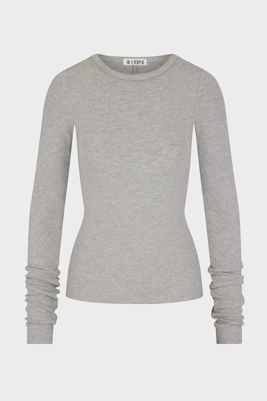 ÉTERNE Long Sleeve Fitted Top in Heather Grey XL