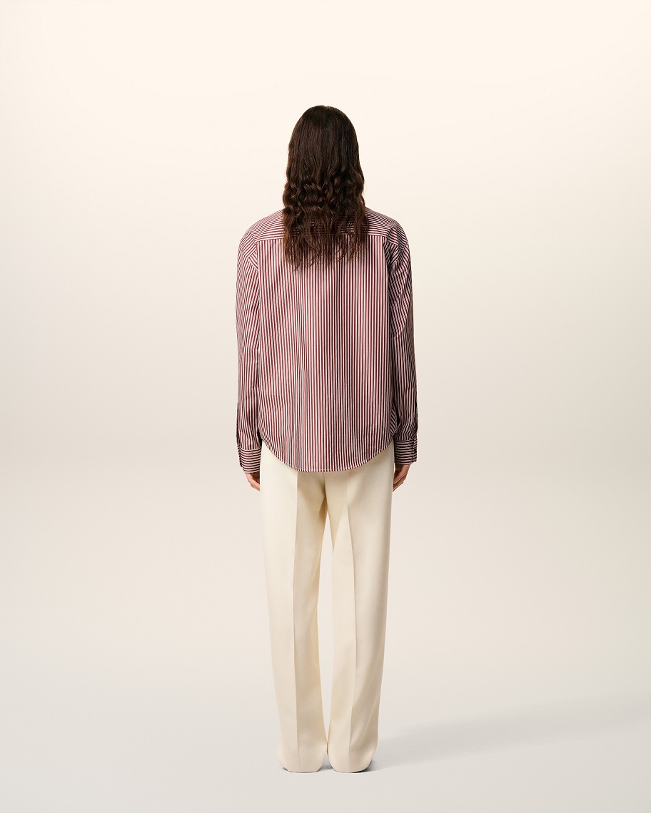 AMI PARIS de Coeur Embossed Boxy Fit Shirt in Cherry/White/Black Stripe
