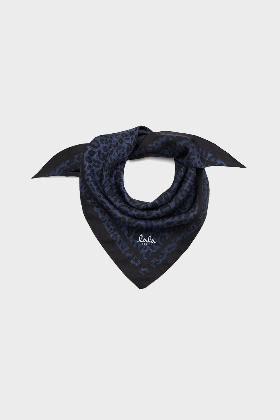 LALA BERLIN Silk Scarf in Dark Navy Leo