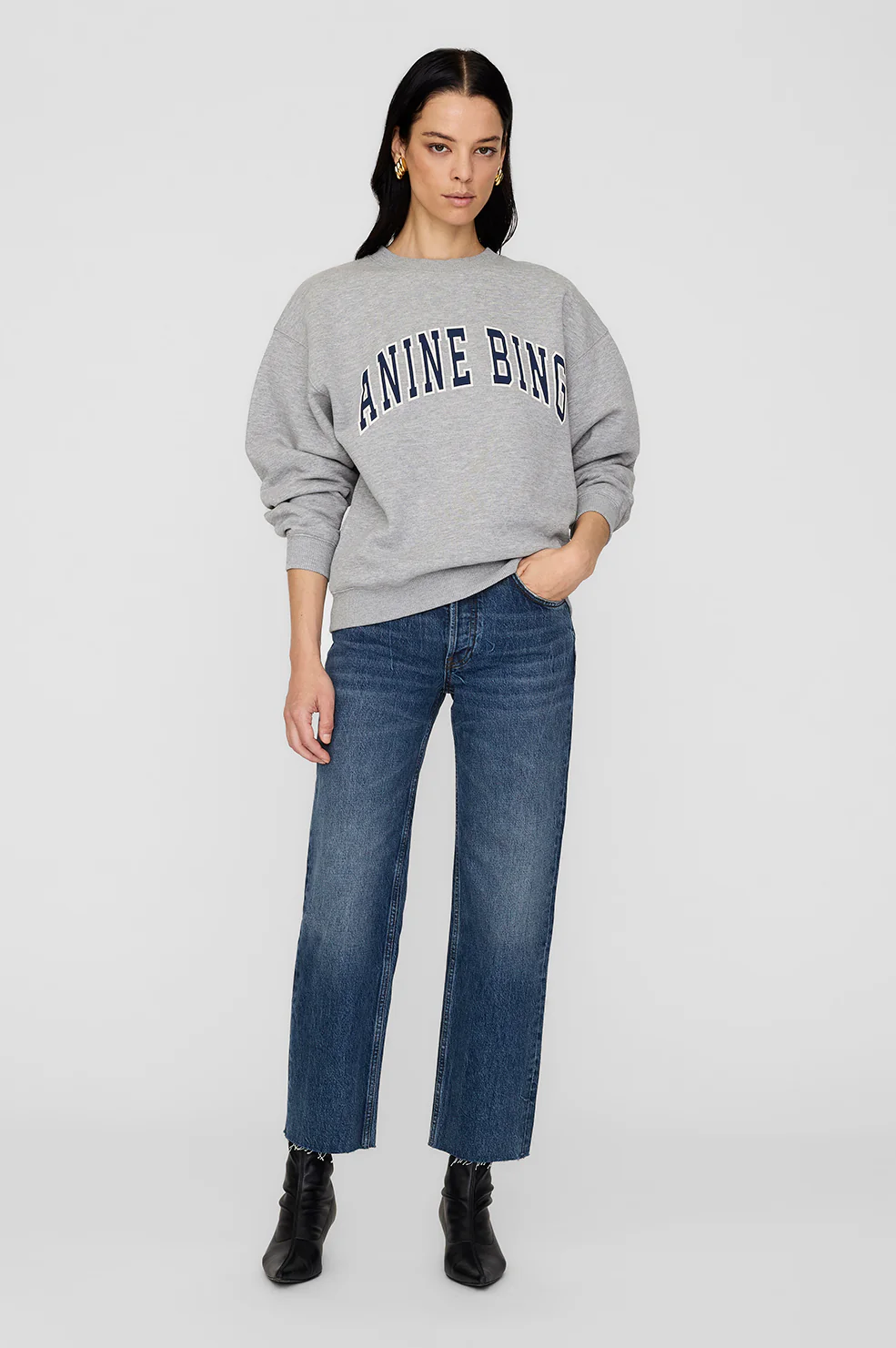 ANINE BING Loose Fit Sweatshirt in Heather Grey/Navy 