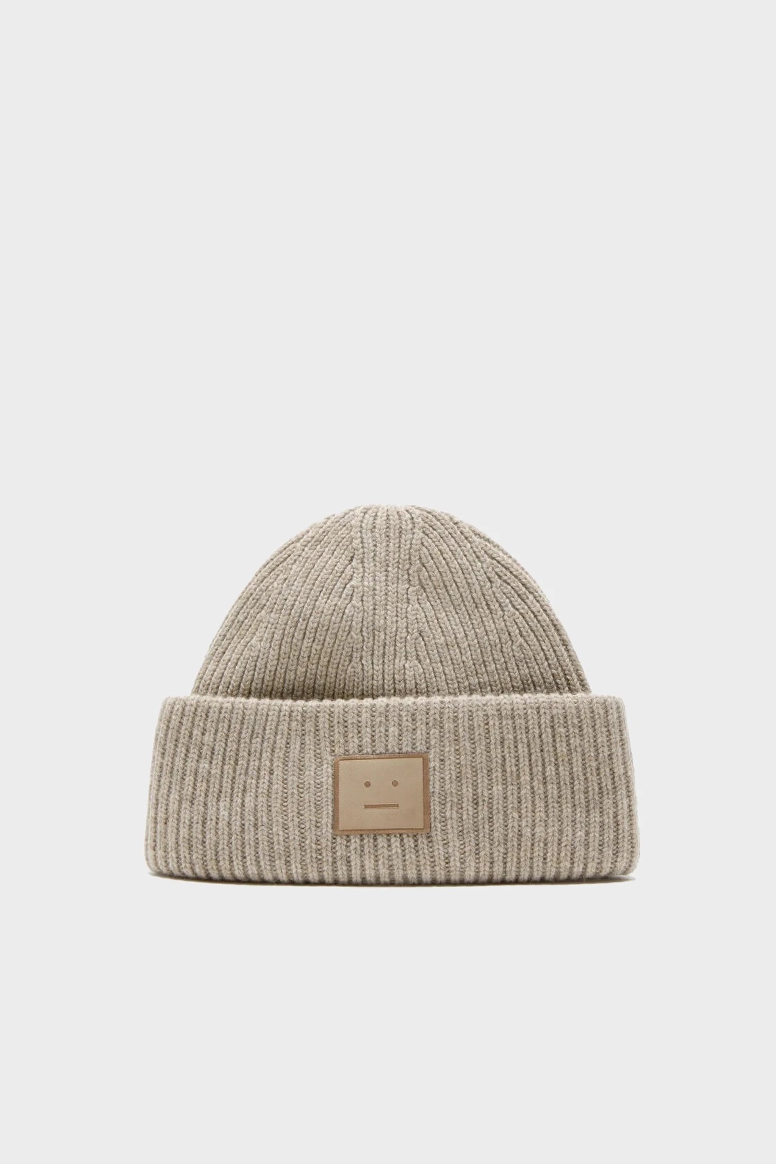 ACNE STUDIOS Face Beanie in Greige Melange