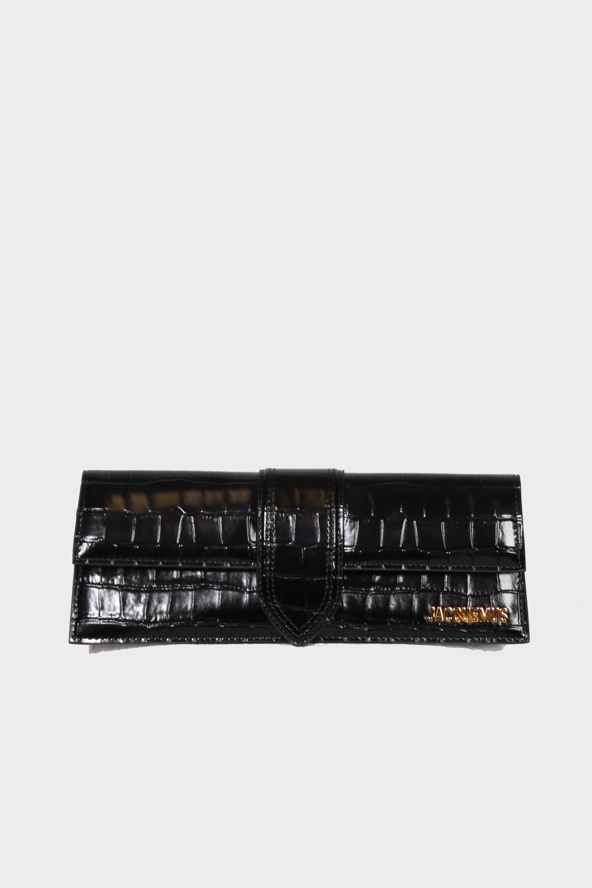 JACQUEMUS Bambino Clutch in Black Croco
