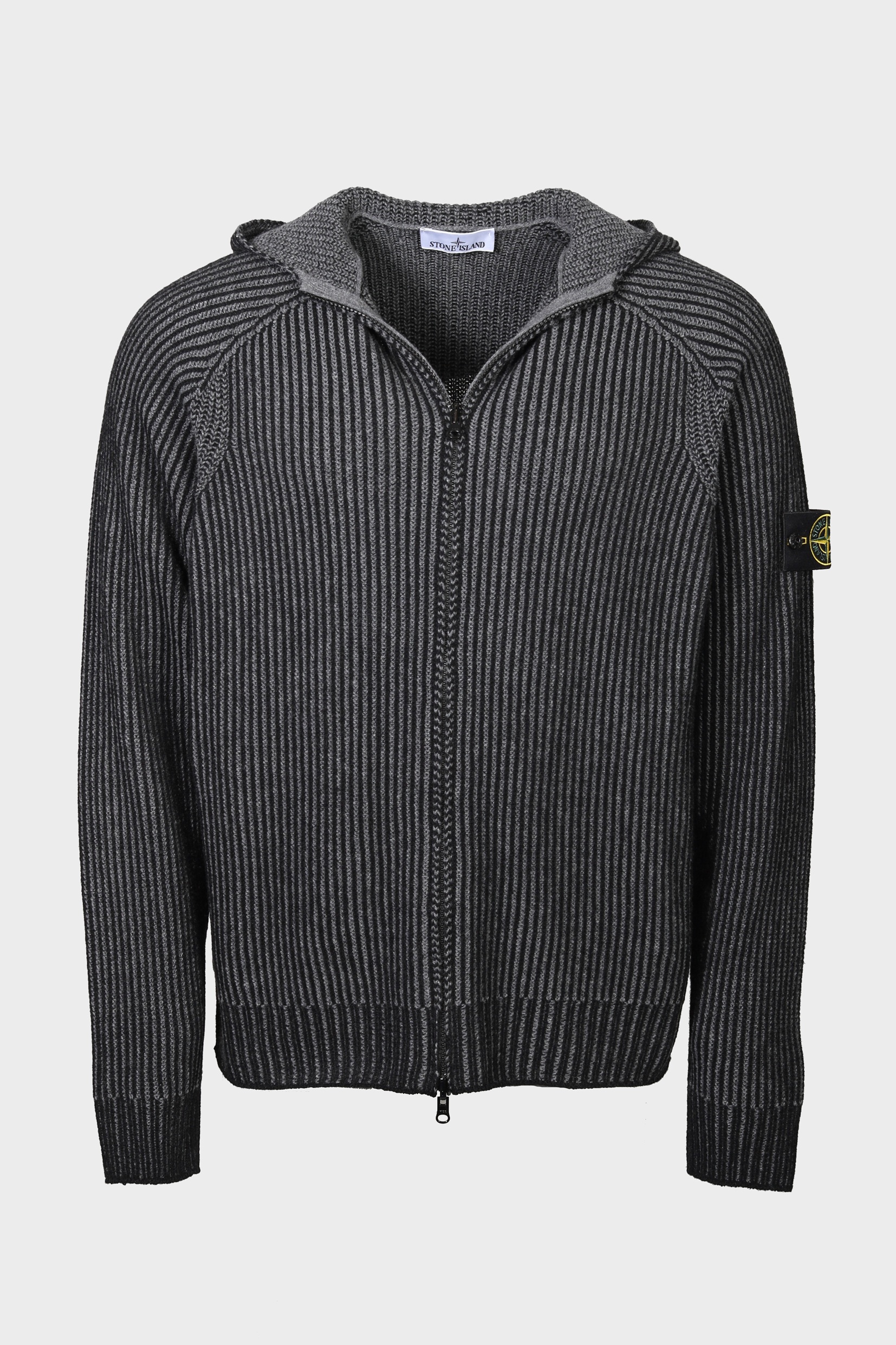 STONE ISLAND Reversible Cashmere Zip Hoodie in Black/Grey