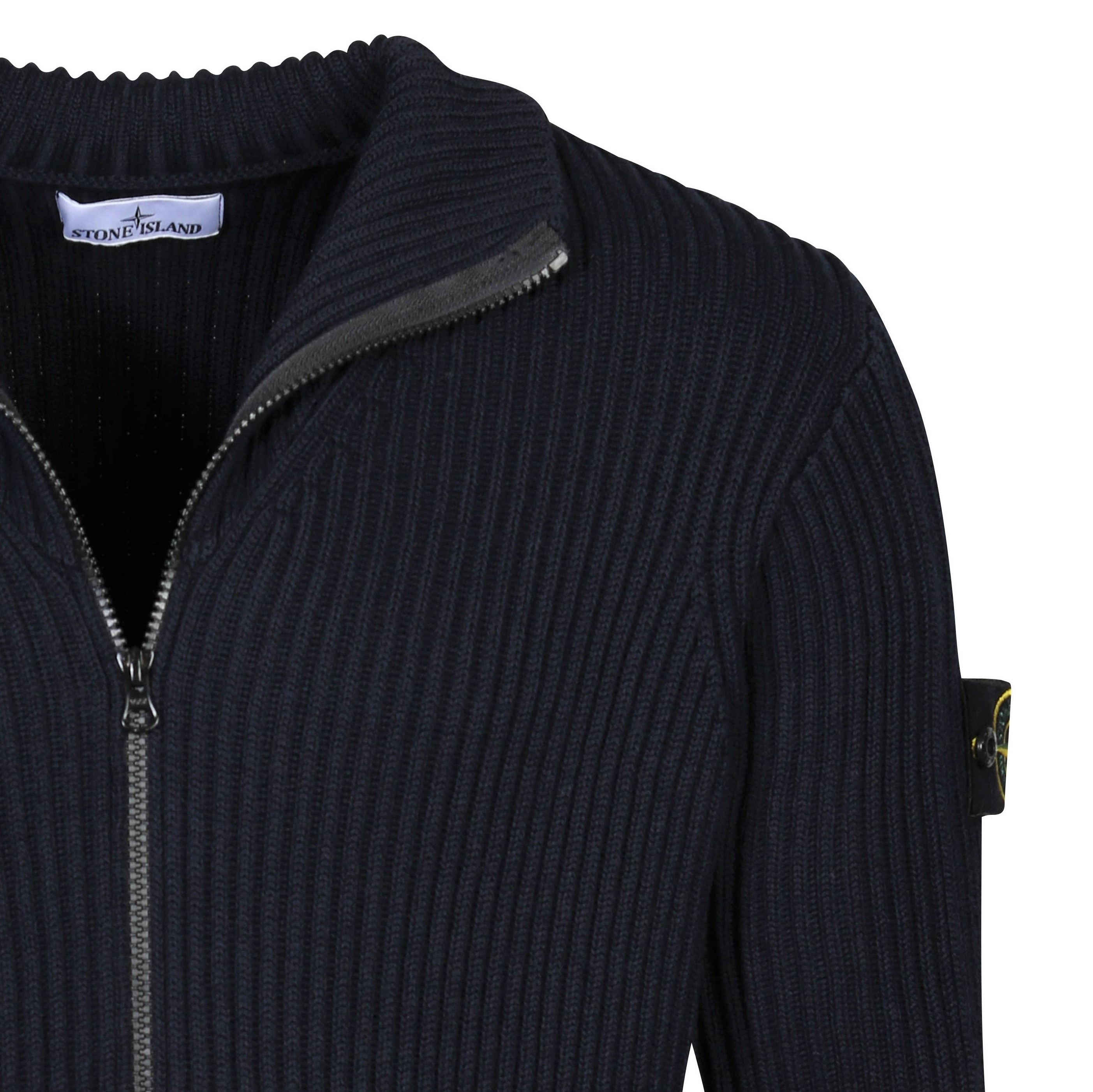 Stone Island Rib Knit Zip Cardigan in Navy