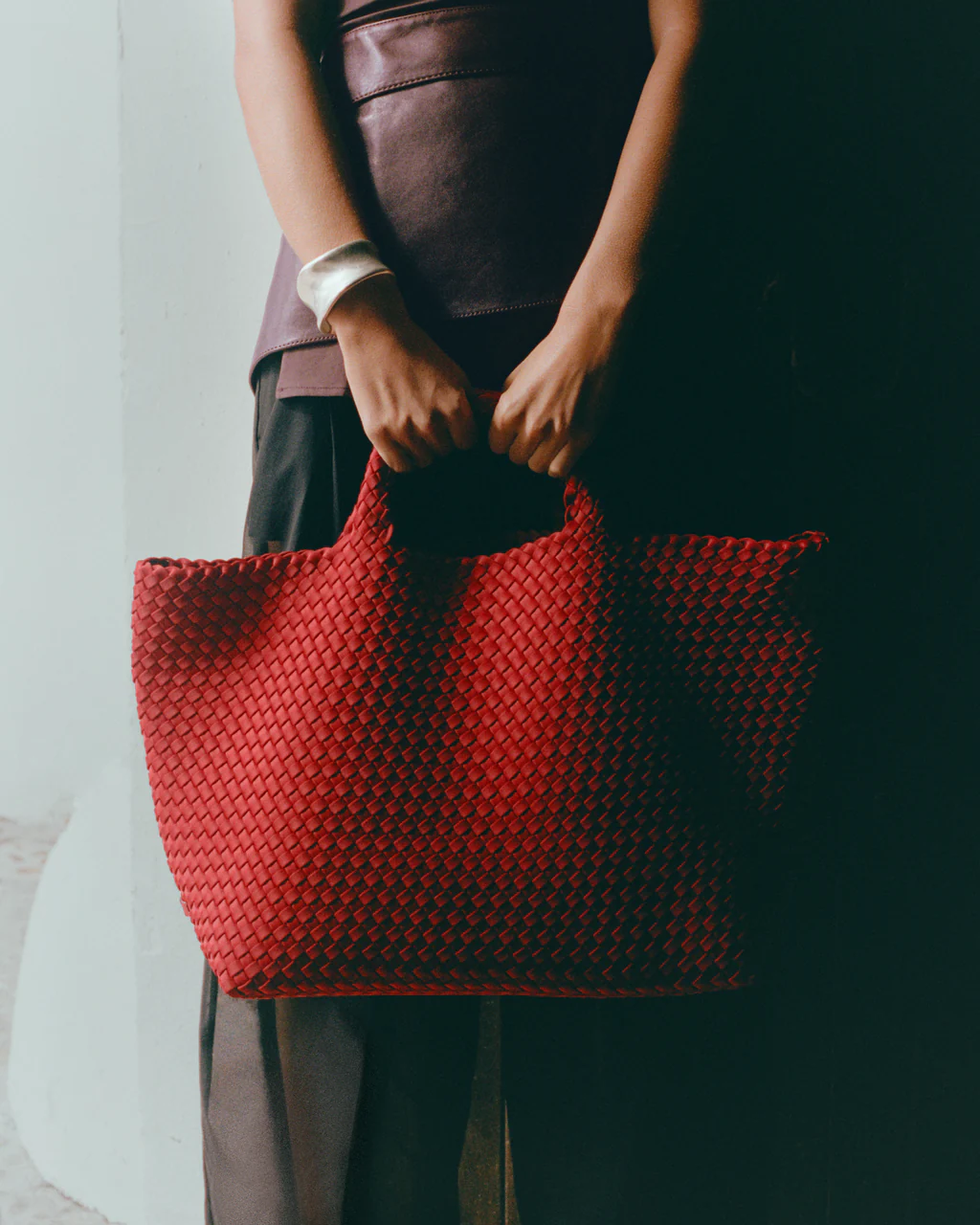 NAGHEDI Handwoven St. Barths Large Tote Bag in Rosso