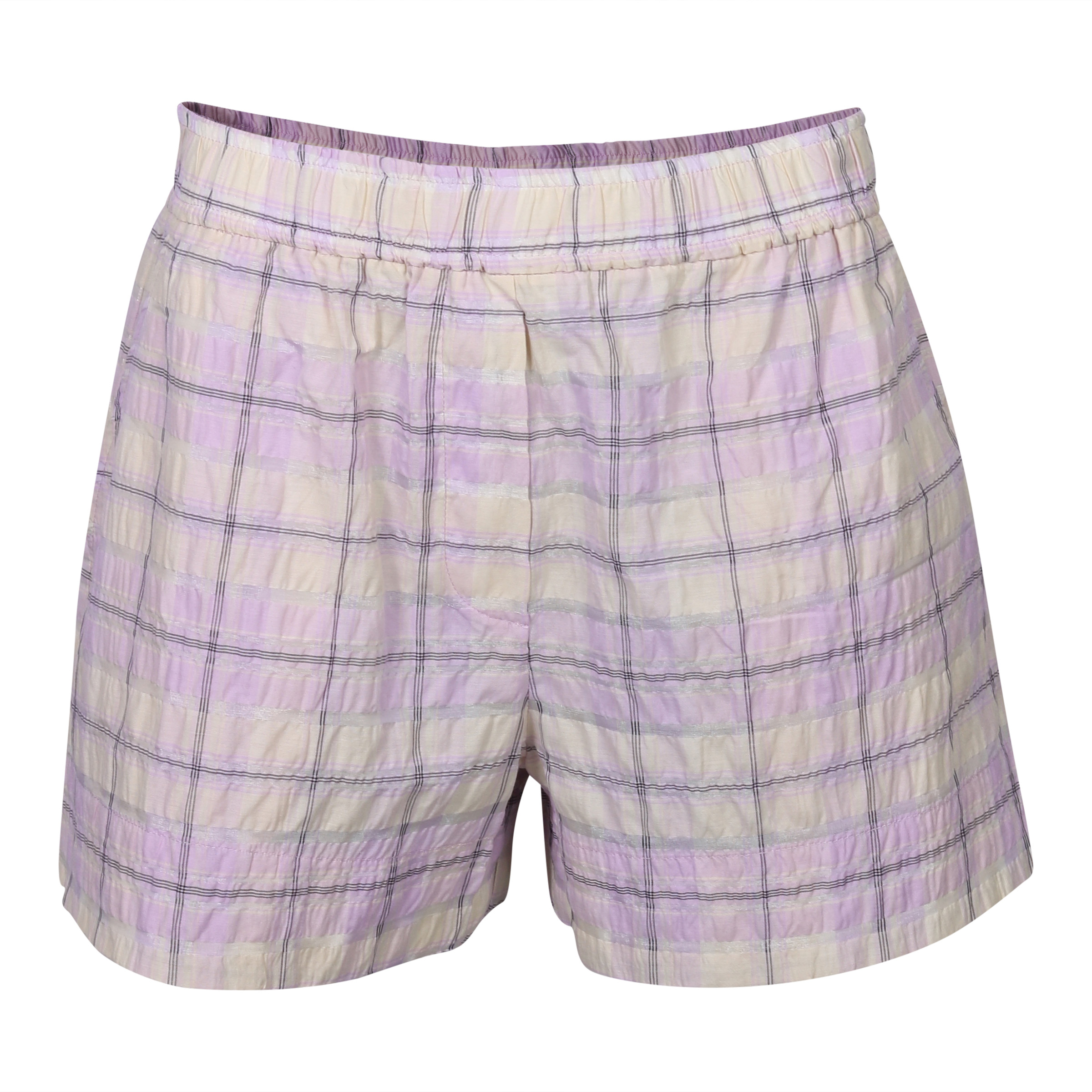 Ganni Seersucker Check Shorts Orchid Bloom