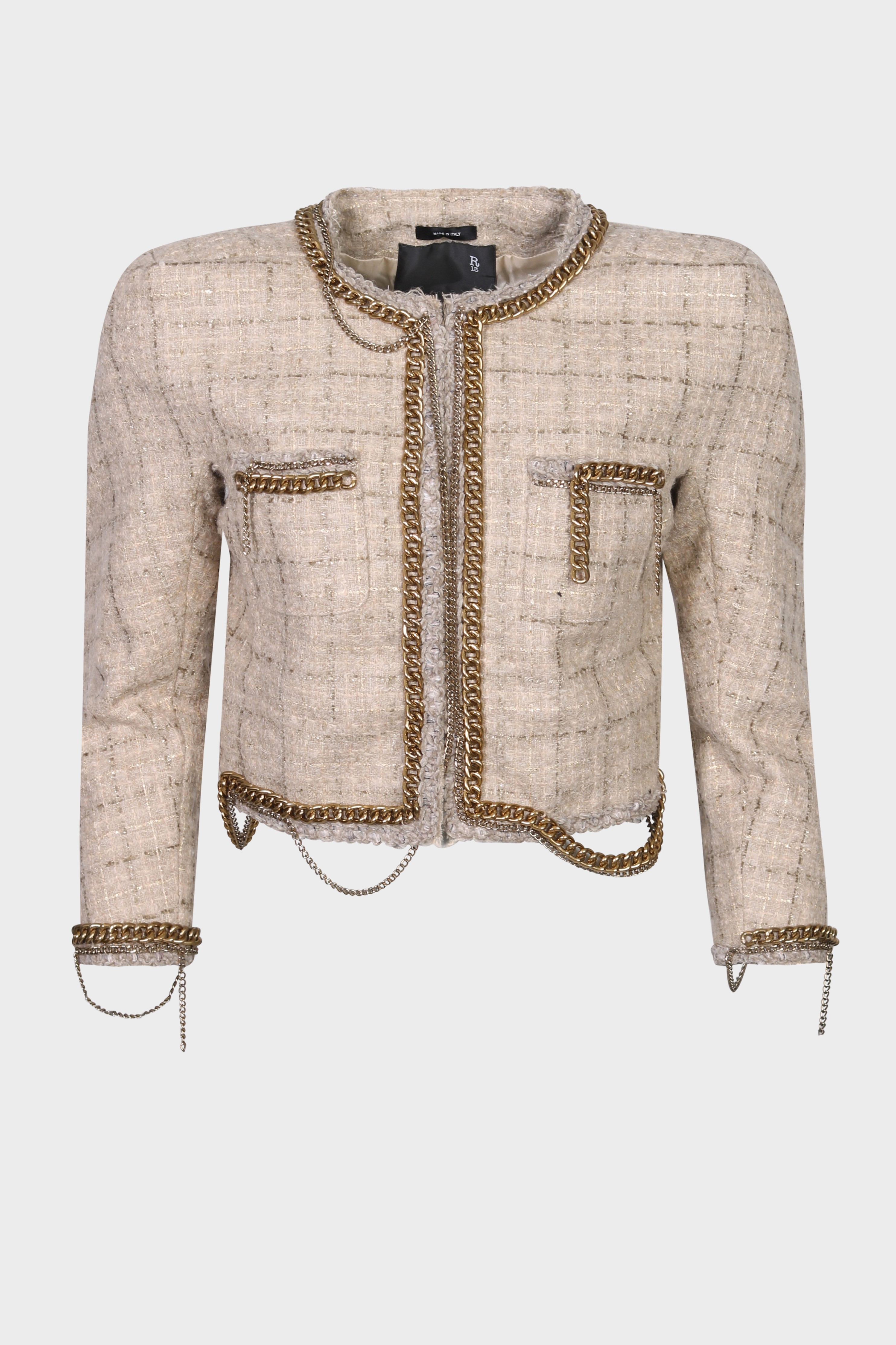 R13 Square Shoulder Tweed Jacket in Beige S