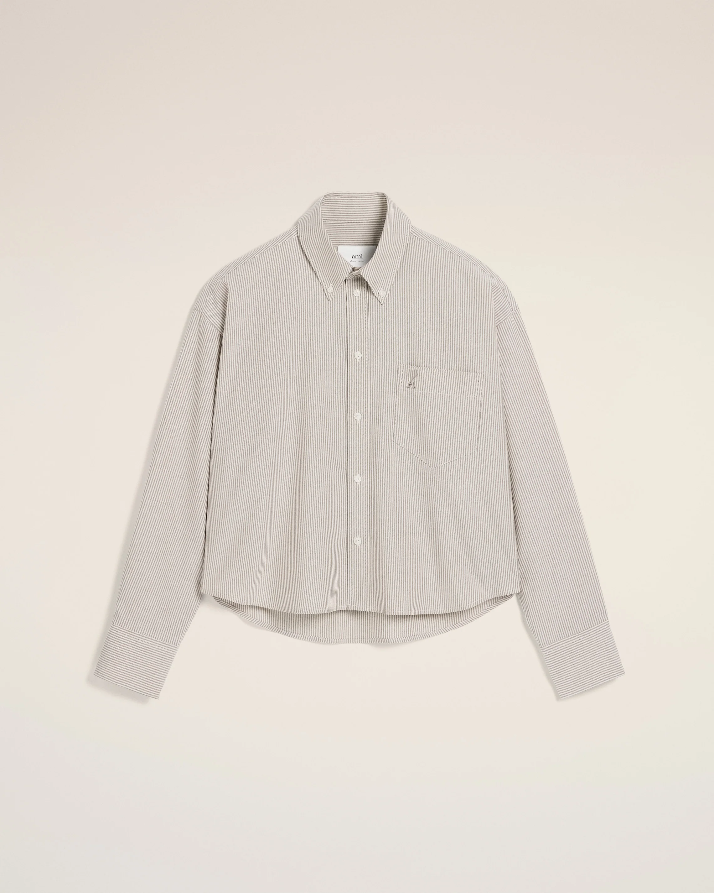 AMI PARIS Chemise Cropped Oversize Shirt in Loden/White Cream Stripe AMI PARIS Chemise Cropped Oversize Shirt in Loden/White Cream Stripe