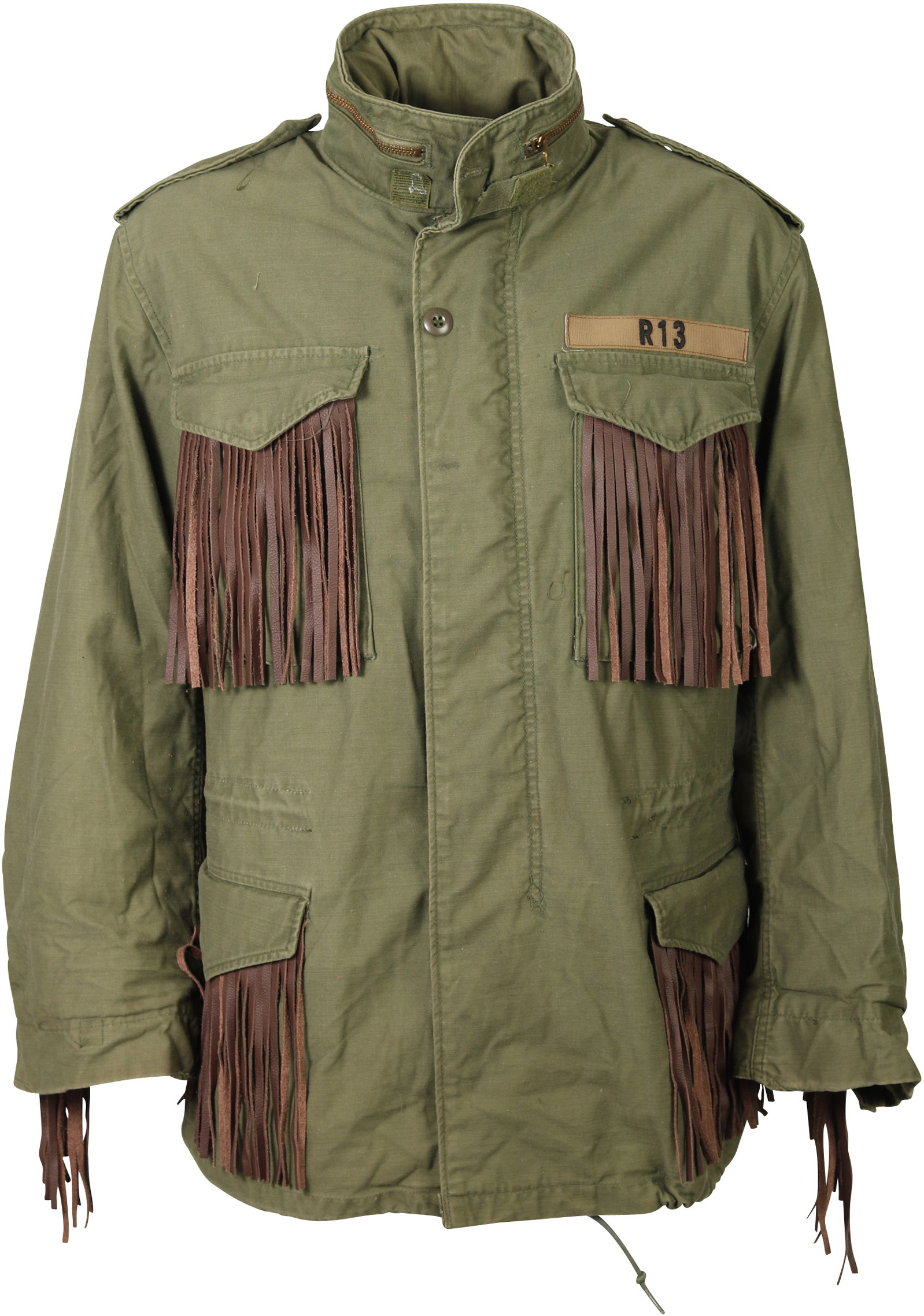 R13/Alpha Industries Fieldjacket Olive/Leatherfringes One Size