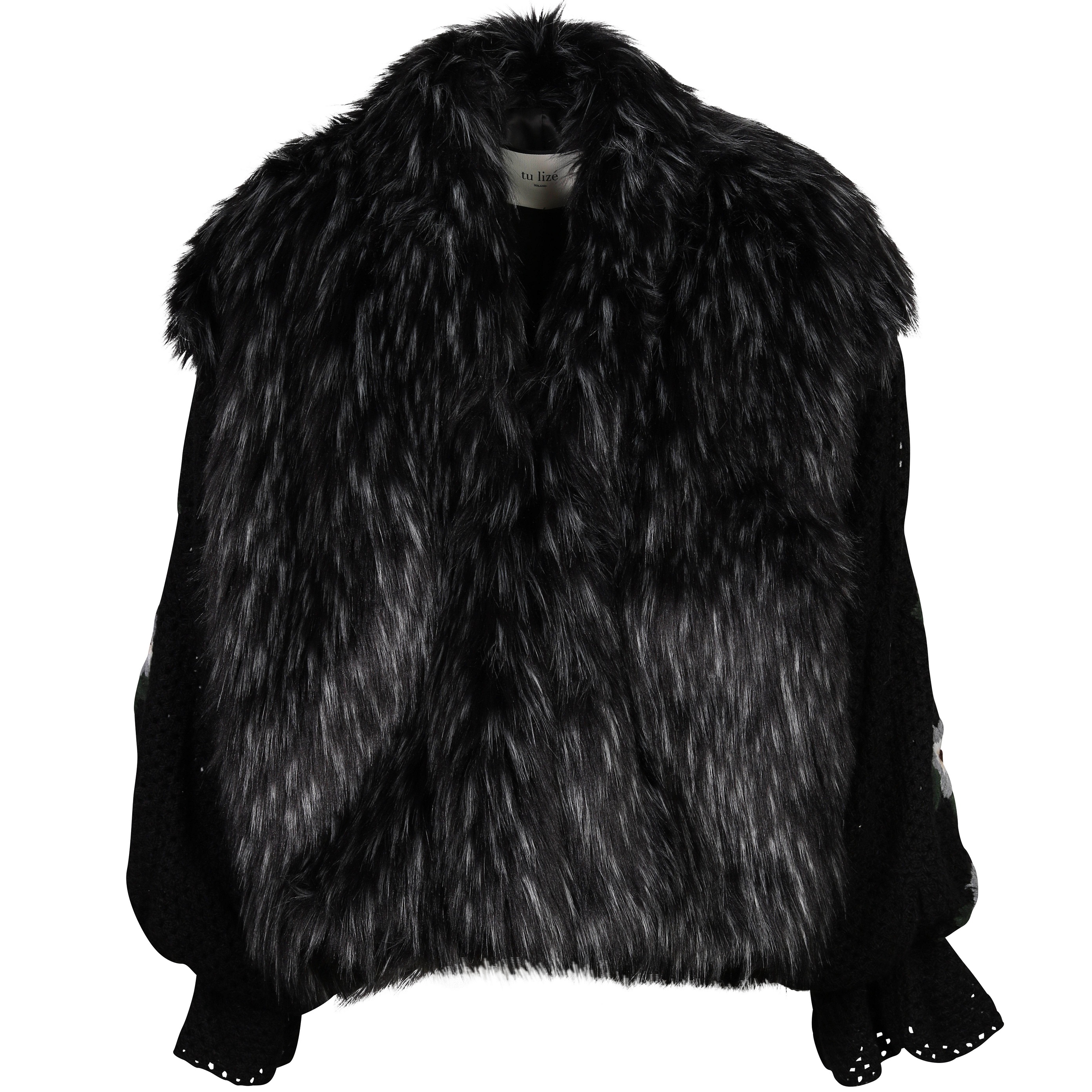 Tu Lizé Black and Silver Eco Fox Fur with Crochet Sleeves