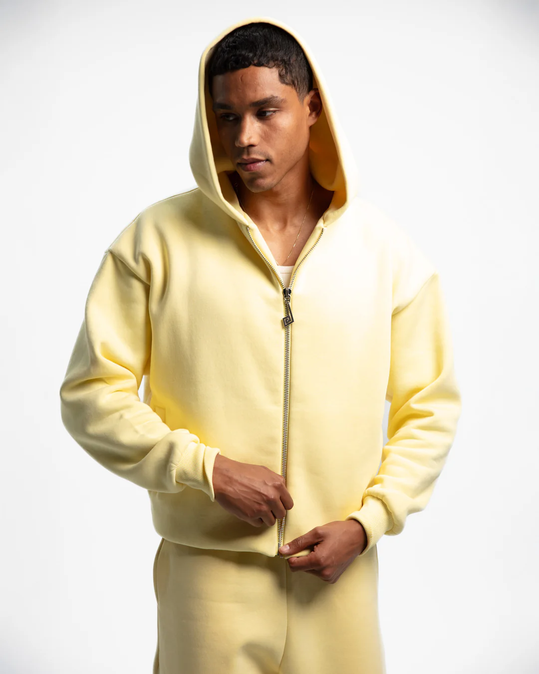 PERPLEX Two Way Zip Hoodie in Butter