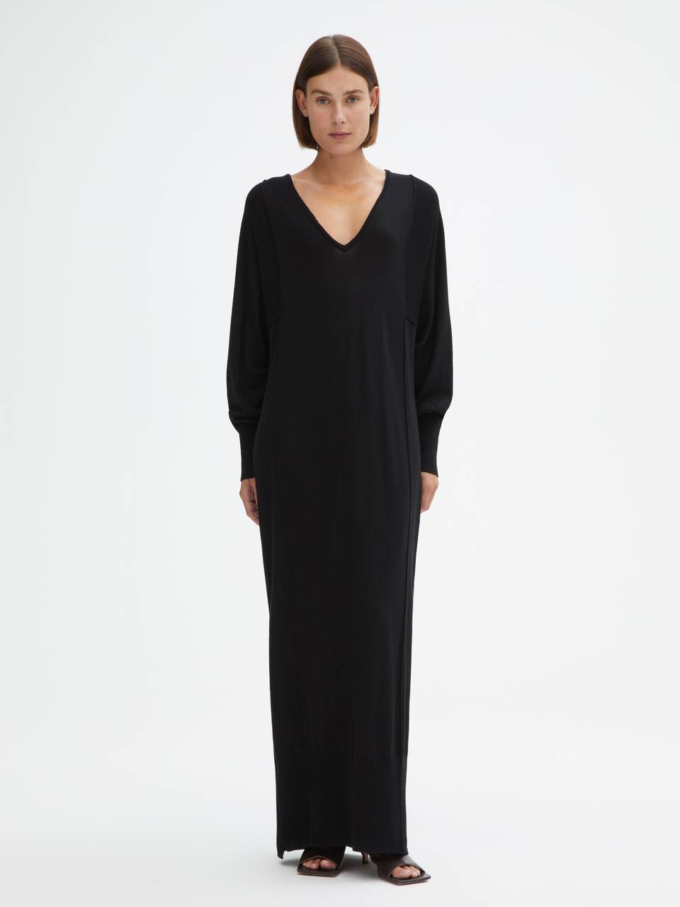 DAGMAR Merino V-Neck Dress in Black XS