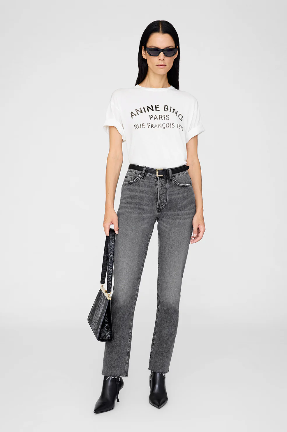 ANINE BING Paris Stencil Relaxed Boxy Fit T-Shirt in Ivory