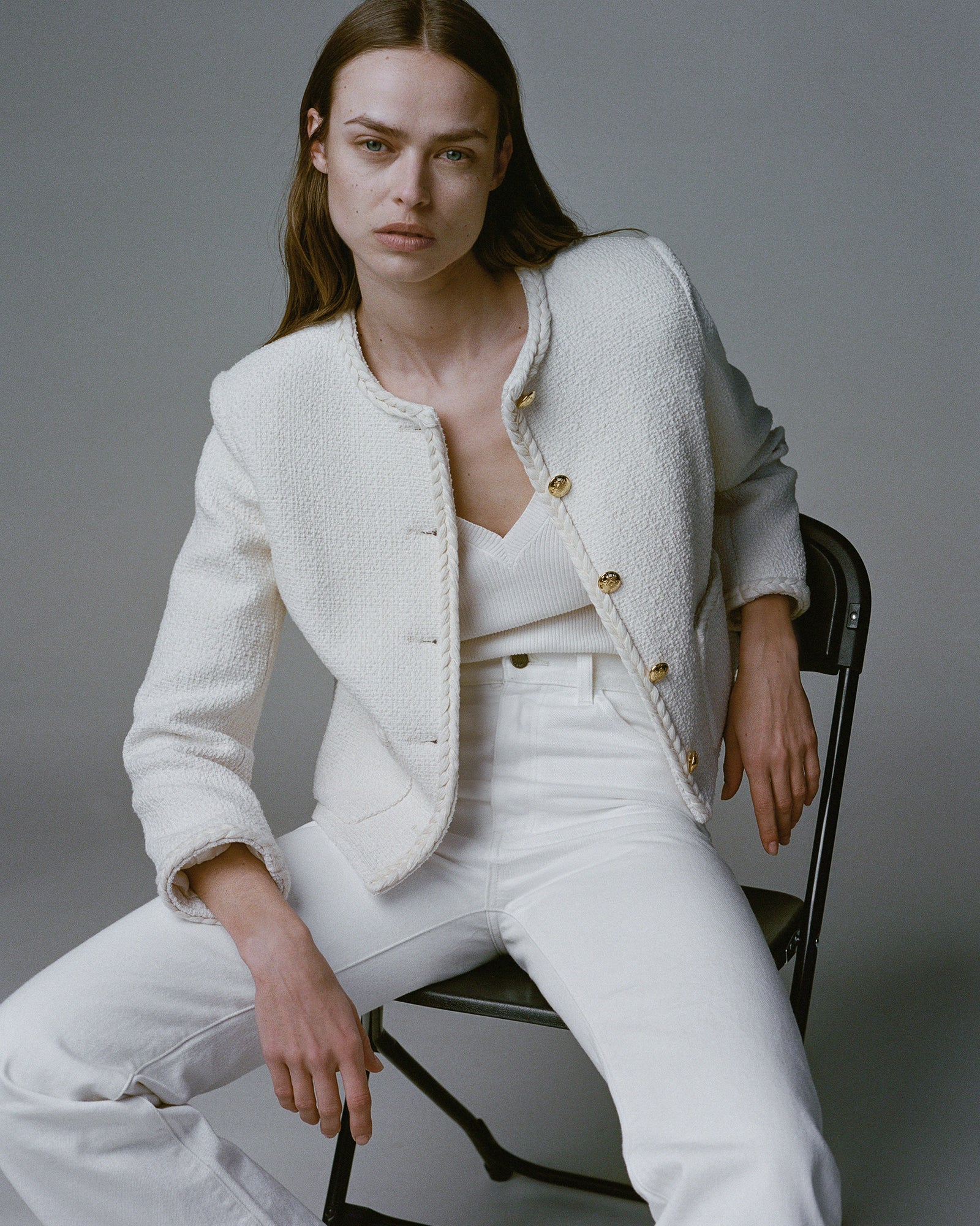 NILI LOTAN Romy Cropped Jacket in Ivory