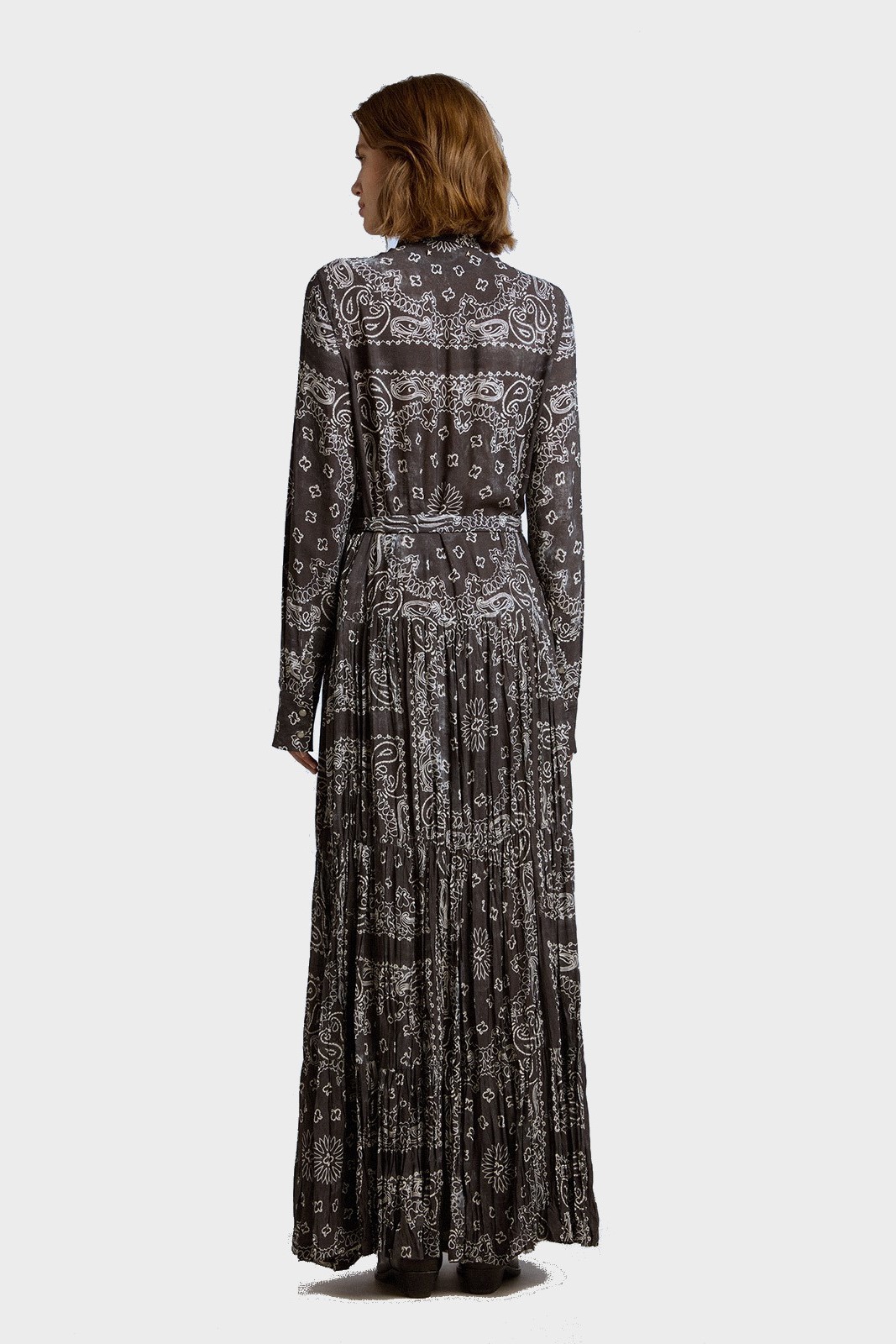 GOLDEN GOOSE Long Dress in Anthracite Paisley Print