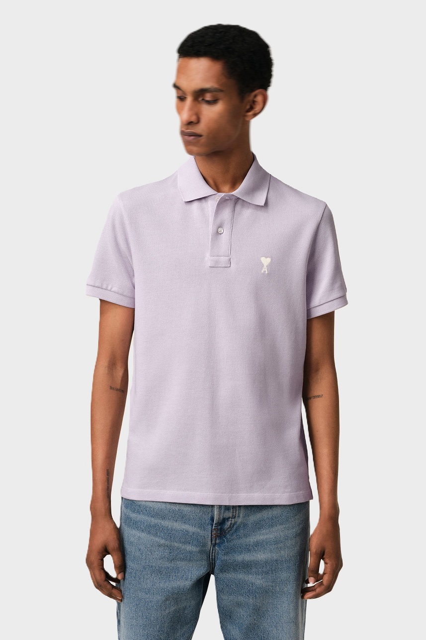 AMI PARIS de Coeur Pique Polo Shirt in Lilac AMI PARIS de Coeur Pique Polo Shirt in Lilac