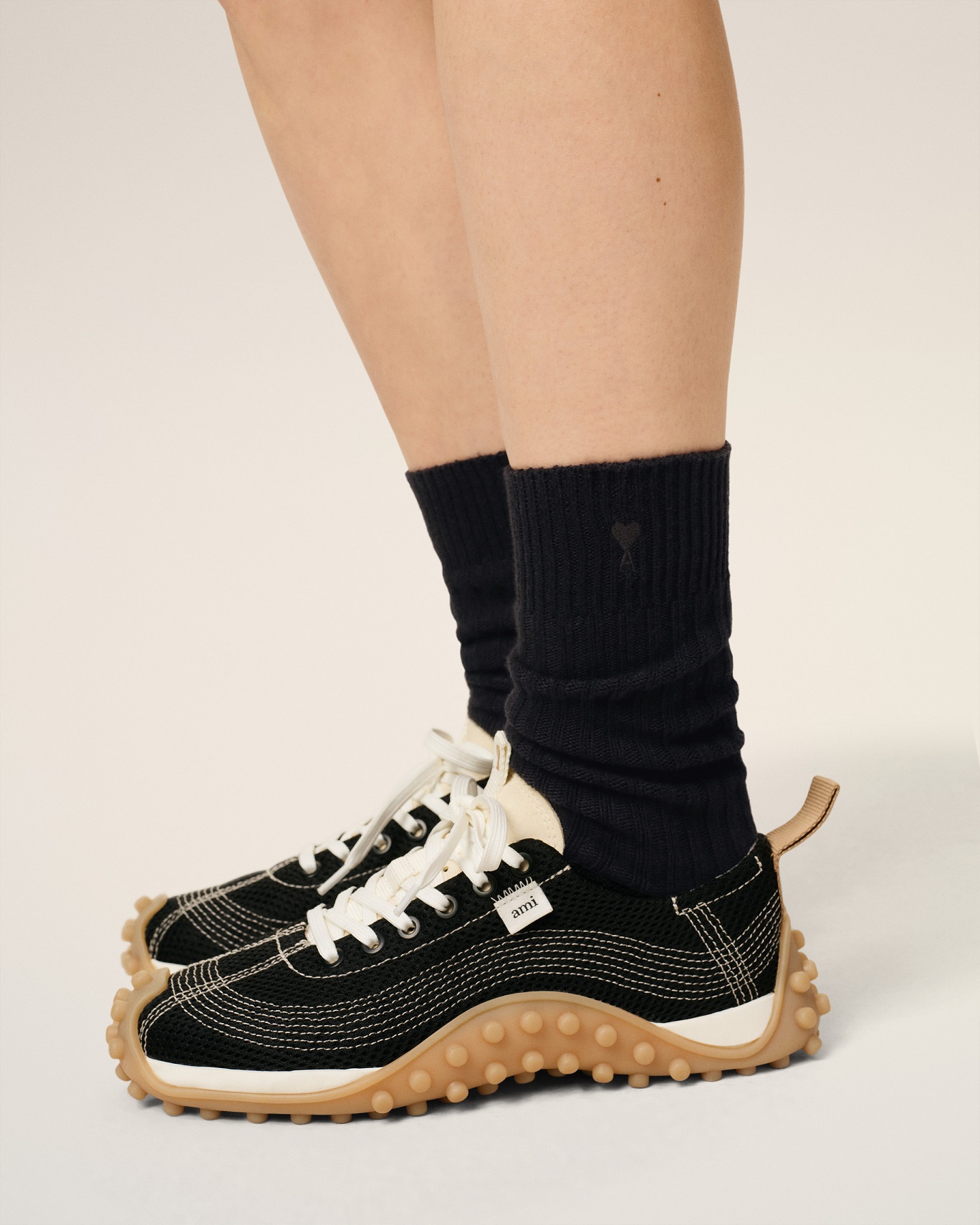 AMI PARIS de Coeur 3 Pack Socks in Off White/Black/Grey/Black Logo