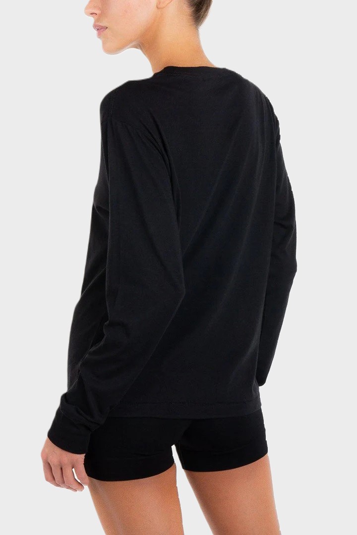 ÉTERNE Long Sleeve Boyfriend Tee in Black XL