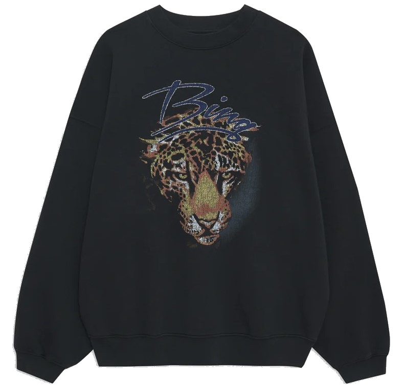 ANINE BING Harvey Sweatshirt Leopard in Vintage Black  XS