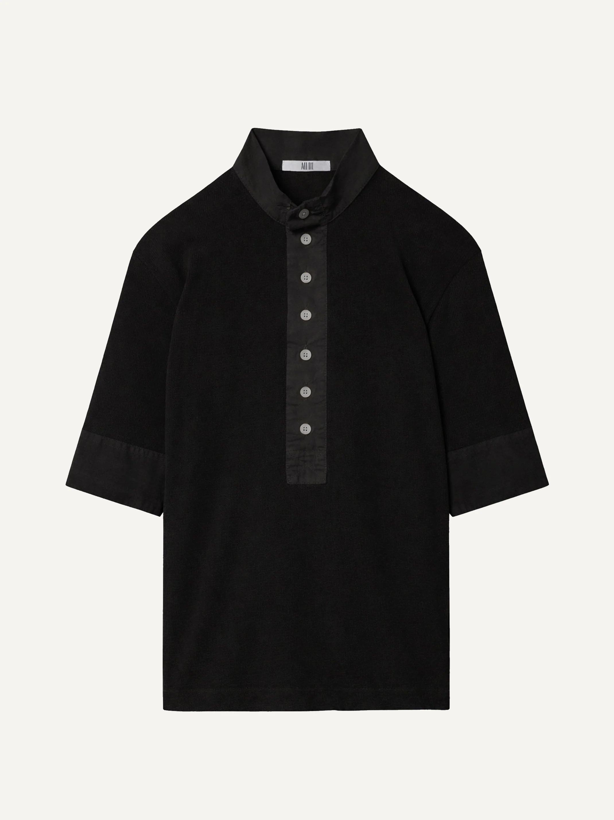 ALL III Maria Rib Henley T-Shirt in Black