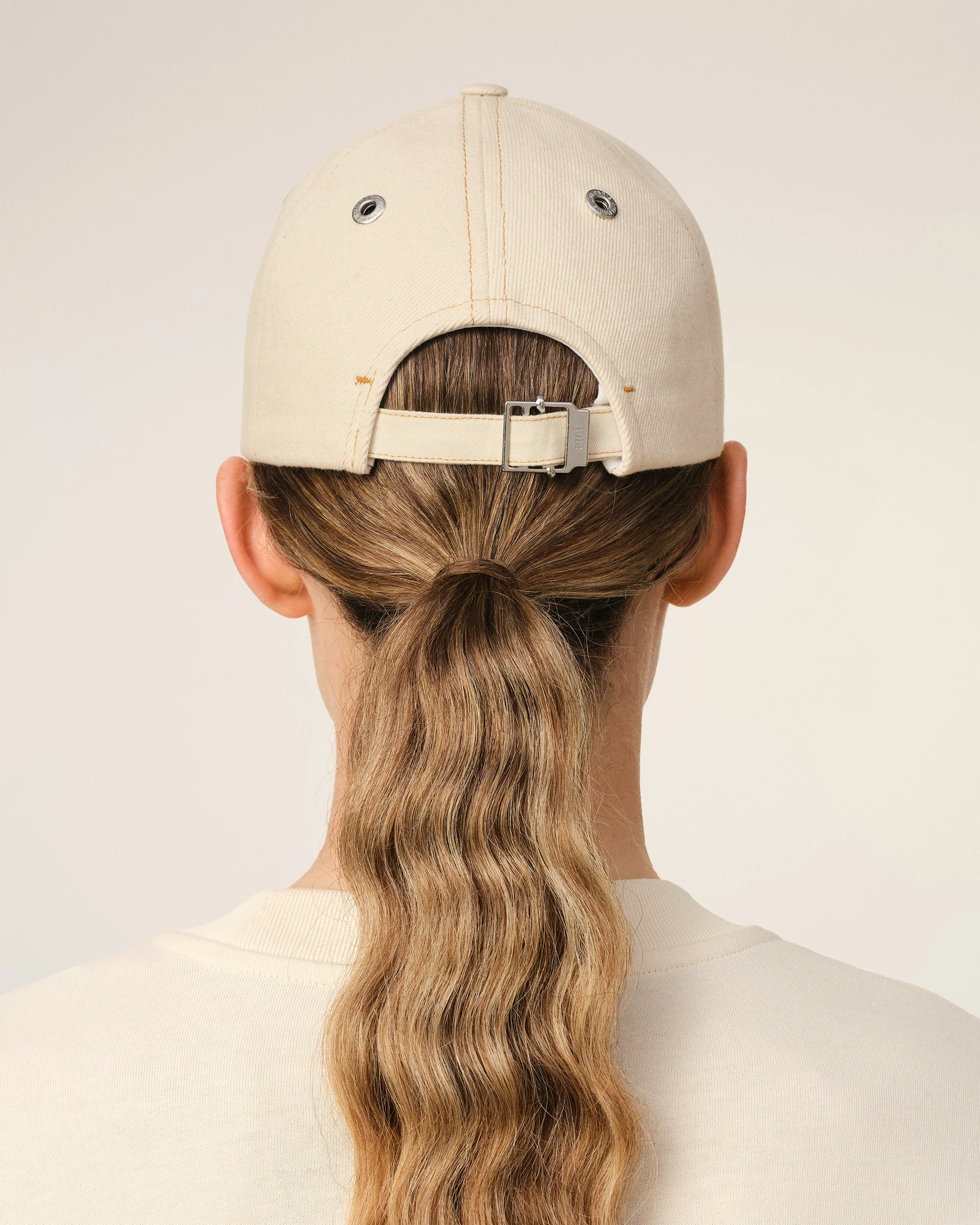 AMI PARIS de Coeur Denim Cap in White Cream
