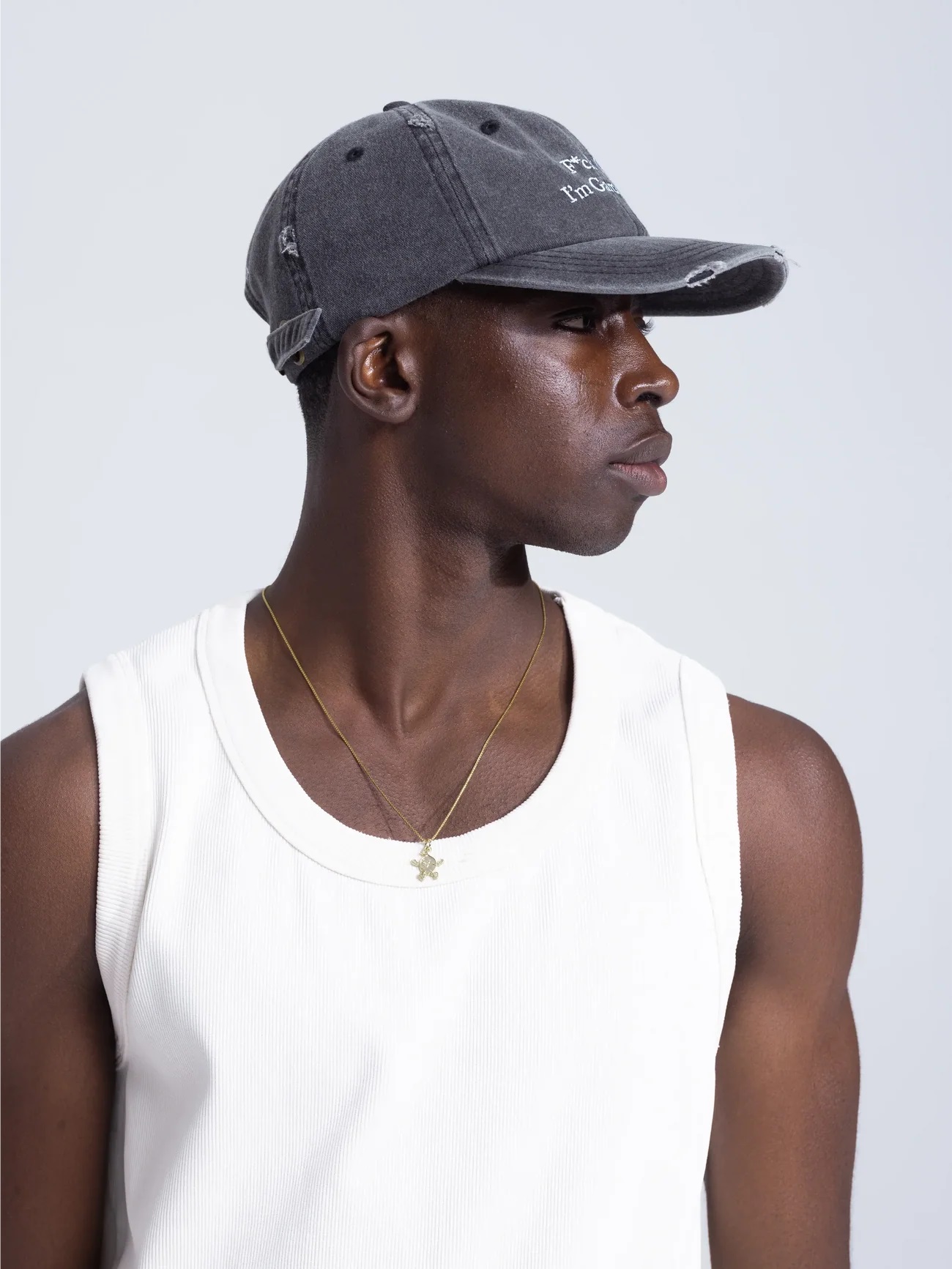 BRAM'S FRUIT ''F*ck Off'' Distressed Cap in Washed Charcoal