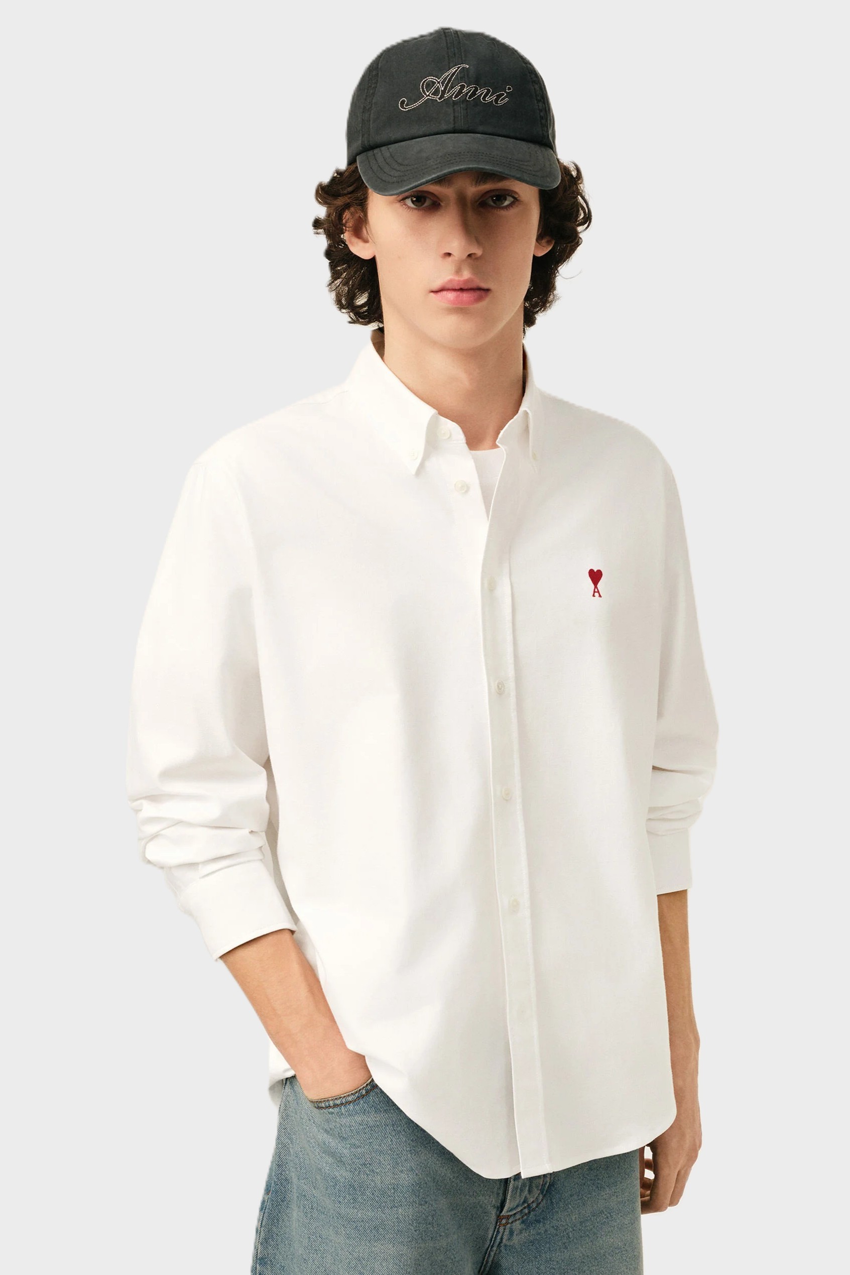 AMI PARIS Classic Fit Oxford Shirt in Natural White
