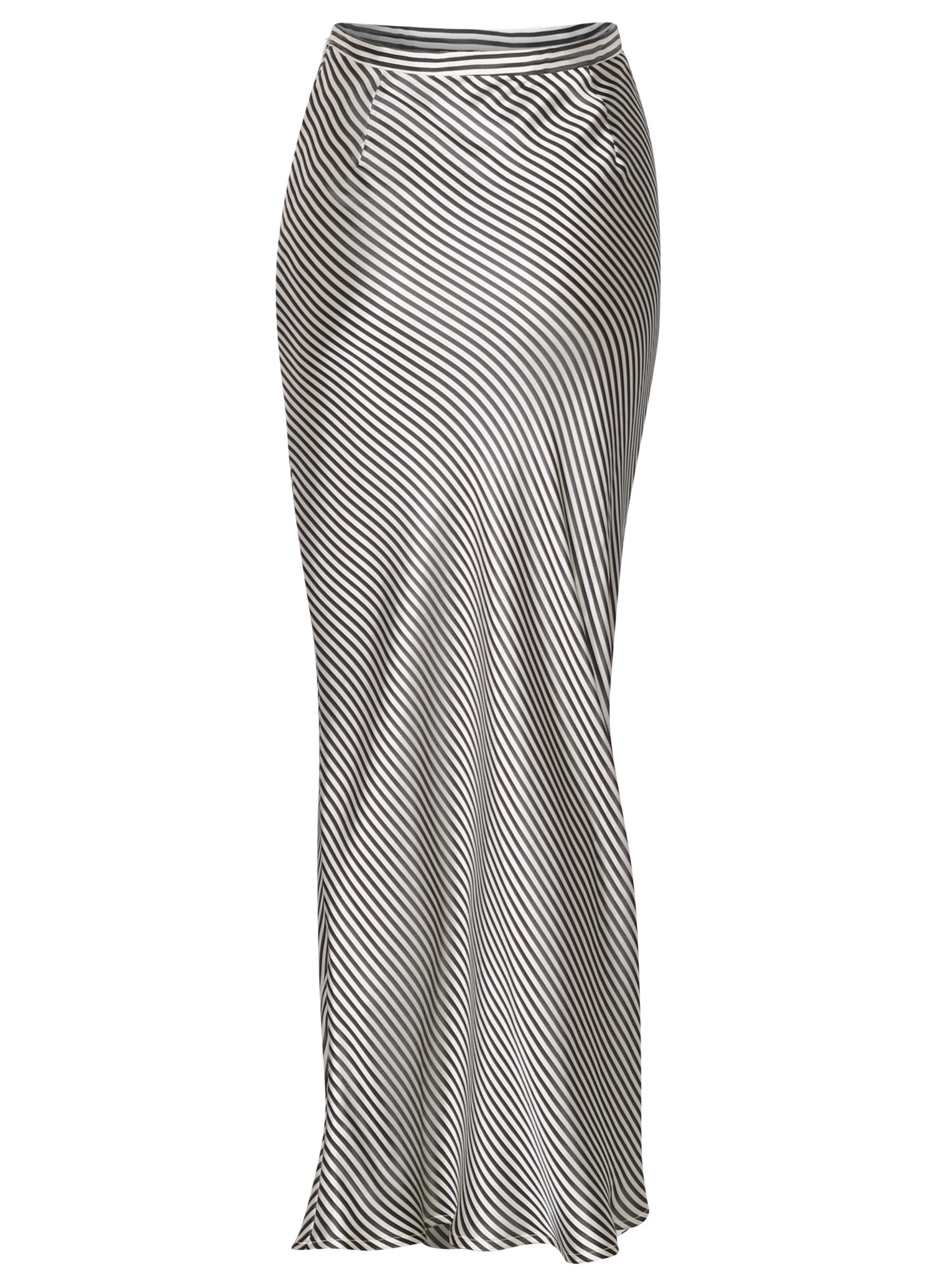 DAGMAR Long Silk Skirt in Black/Ecru Stripe 36