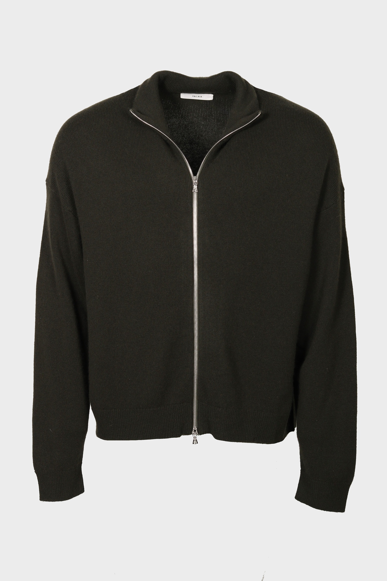 YACAIA Oversize Zip Merino/Cashmere Sweater in Dark Green