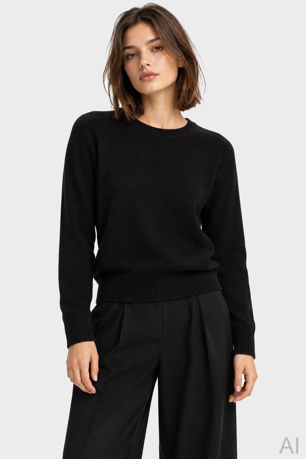 FLONA Cashmere Crewneck Sweater in Black