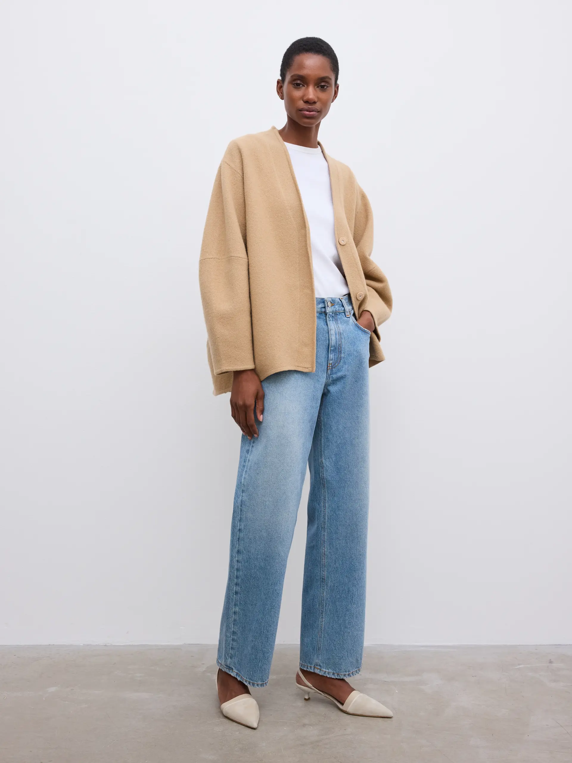 DAGMAR Long Wool Cardigan in Camel