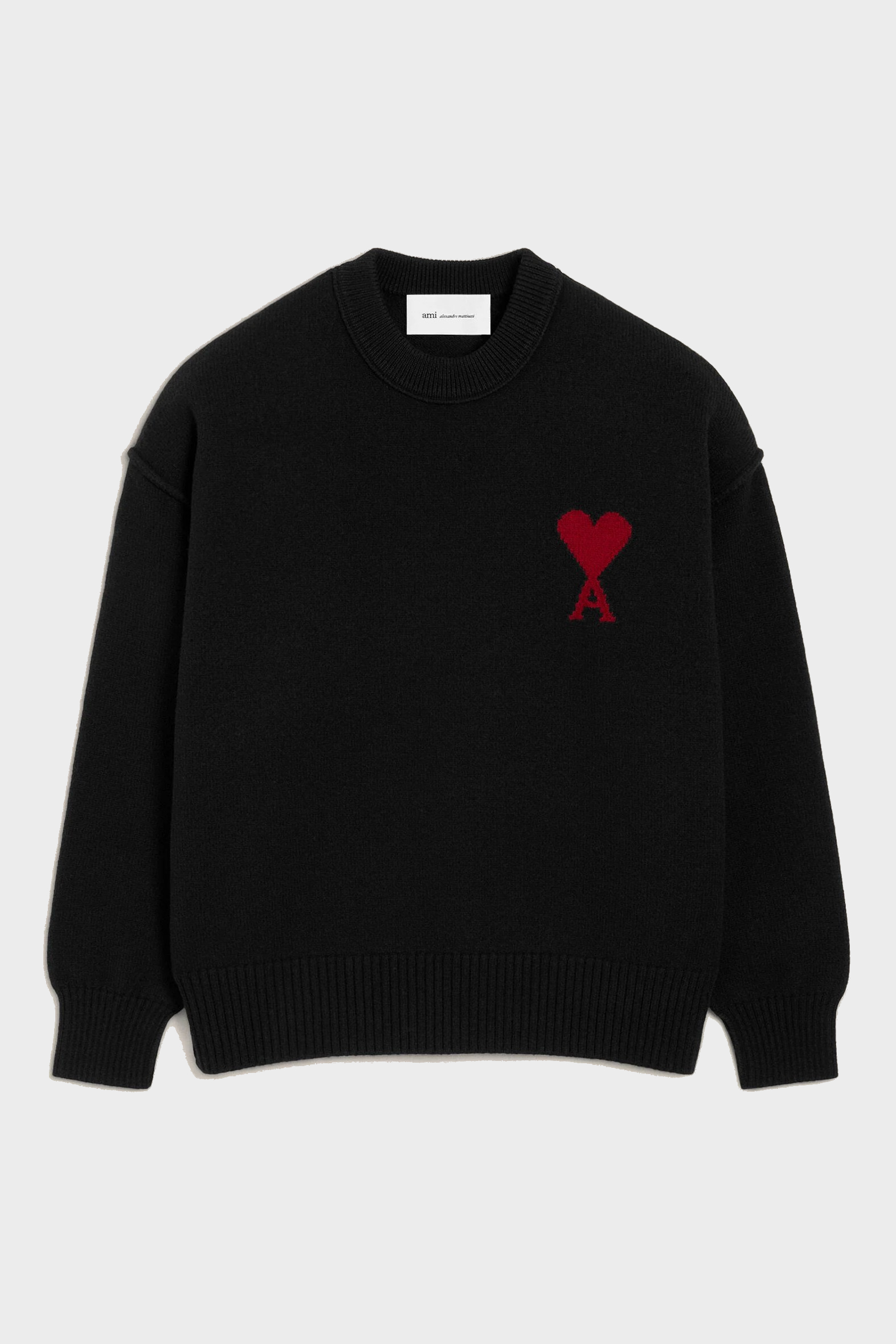 AMI PARIS de Coeur Heavy Knit Sweater in Black / Red