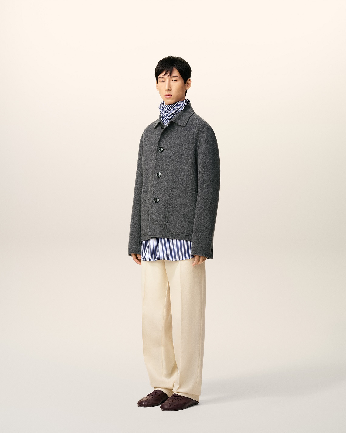 AMI PARIS de Coeur Boxy Fit Wool Jacket in Heather Grey