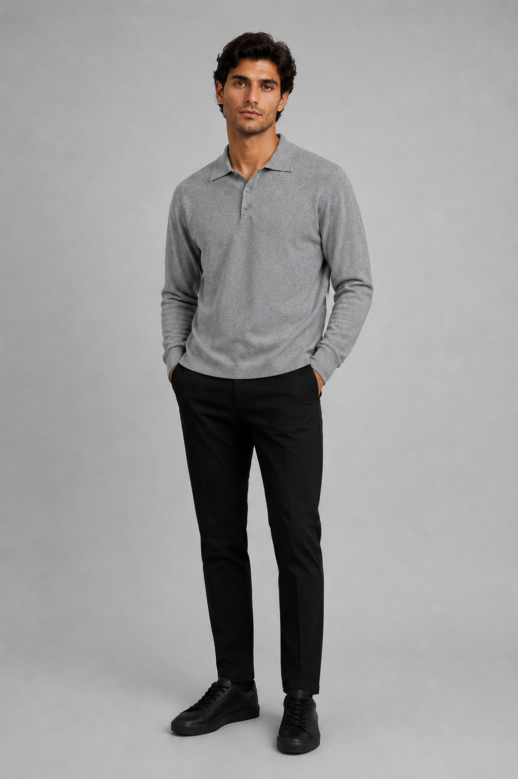 LISA YANG Lowen Cotton/Cashmere Polo Sweater in Grey