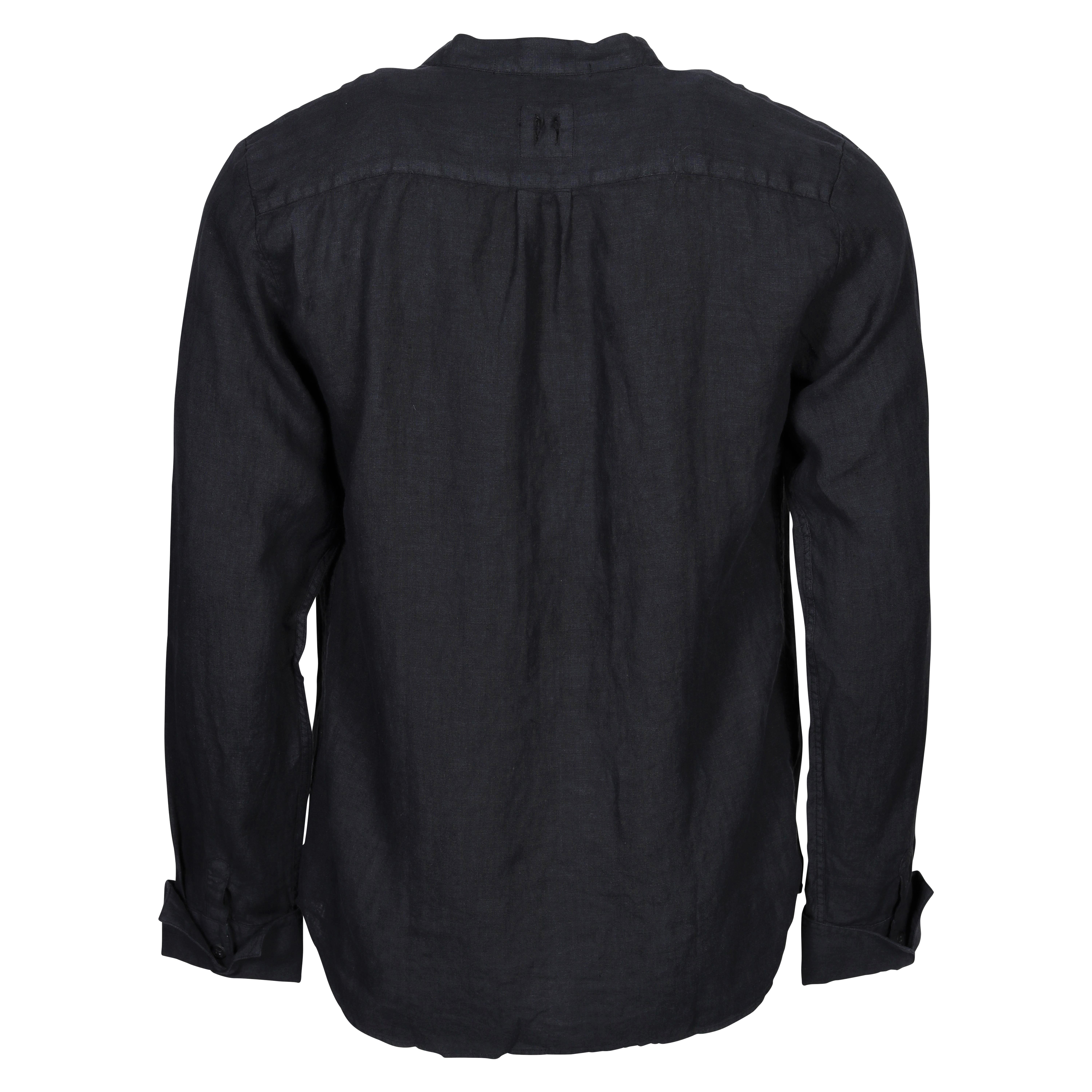 Hannes Roether Linen Buttoned Through Shirt in Dark Navy