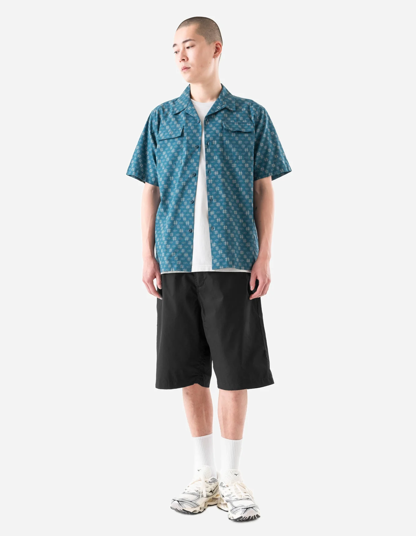 MAHARISHI 7320 Kasuri Cuban Collar Shirt in Blue