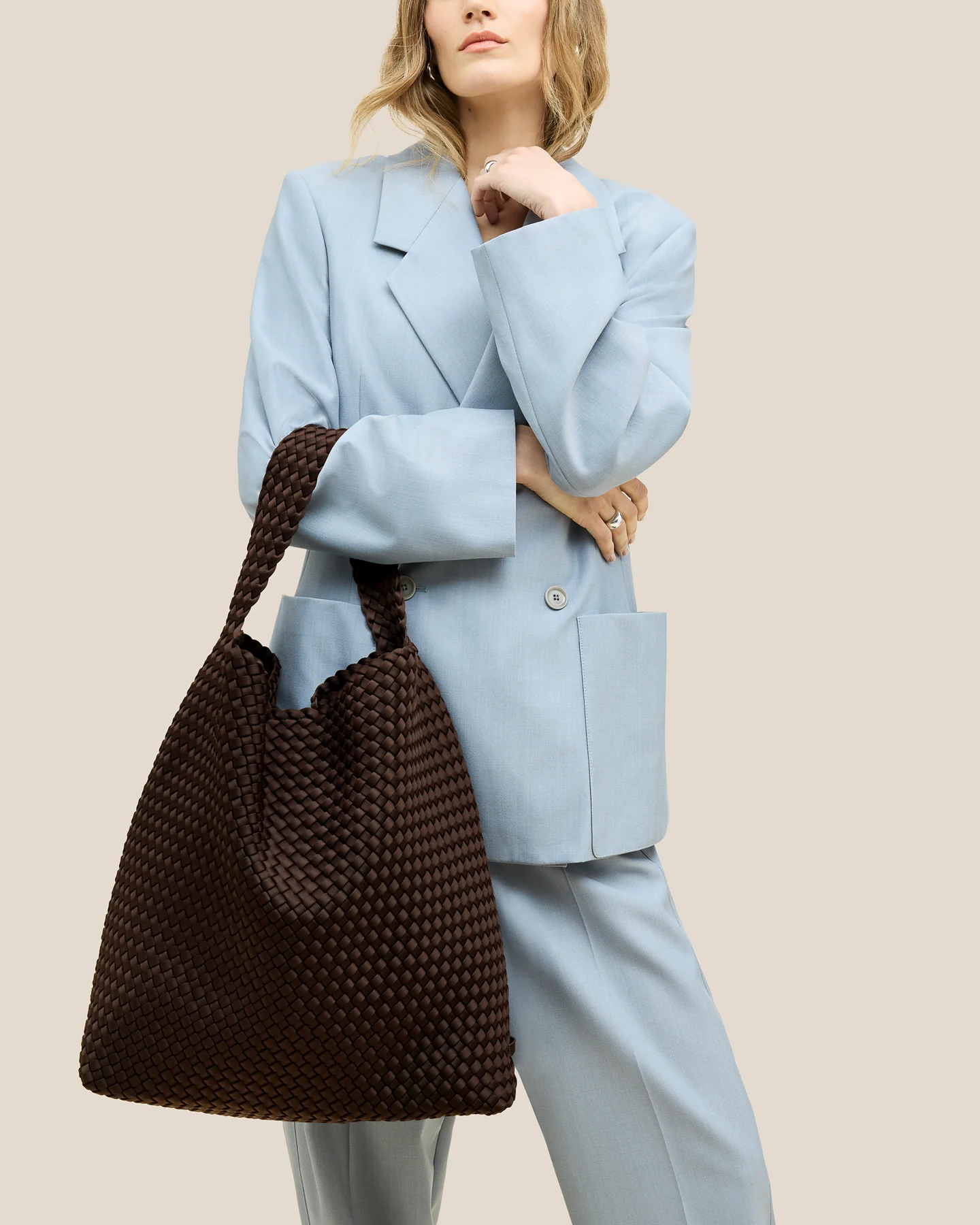 NAGHEDI Handwoven Large Nomad Hobo Bag in Chocolate NAGHEDI Handwoven Large Nomad Hobo Bag in Chocolate