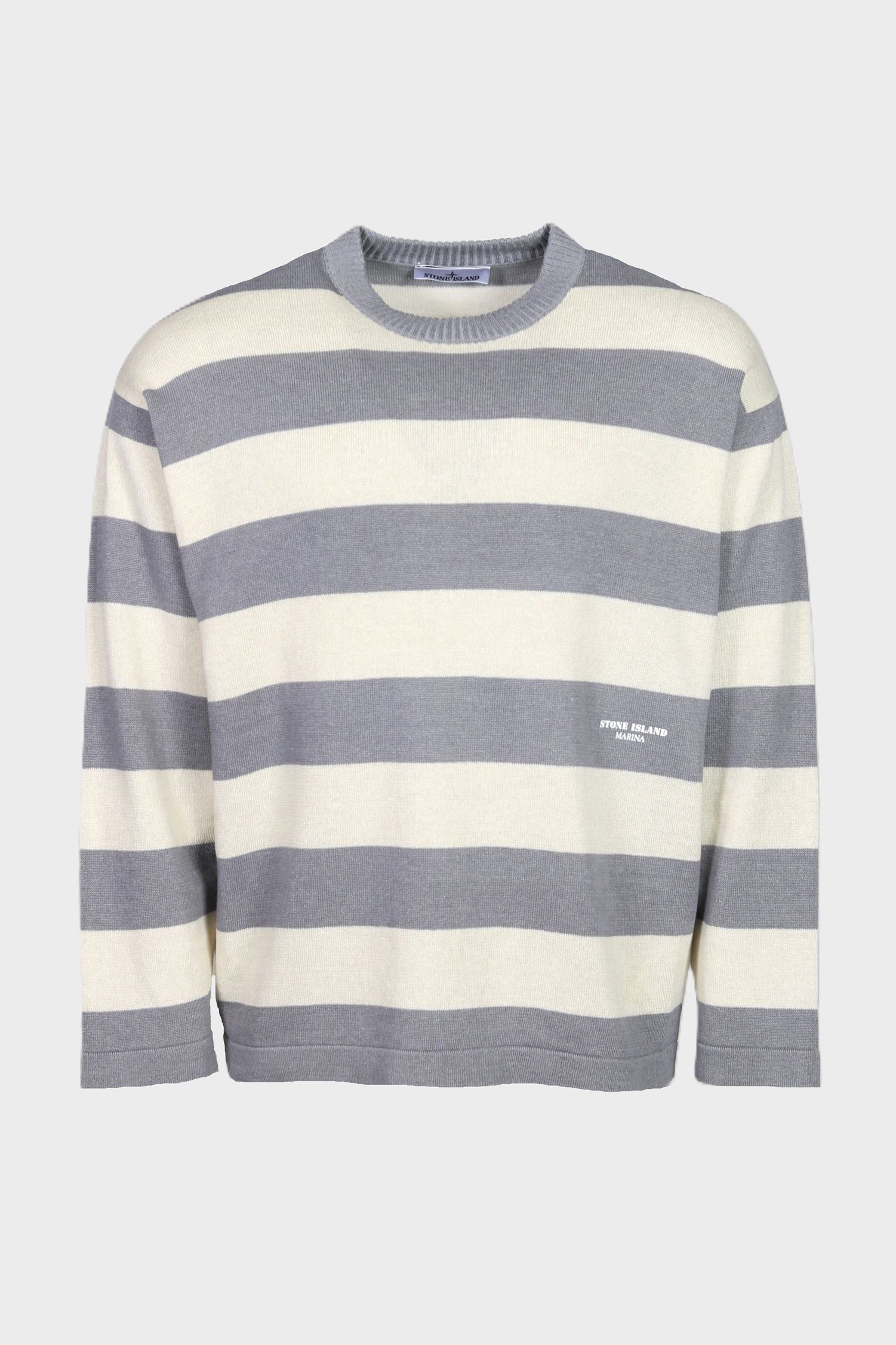STONE ISLAND MARINA Summer Knit Pullover in Creme/Grey Stripes