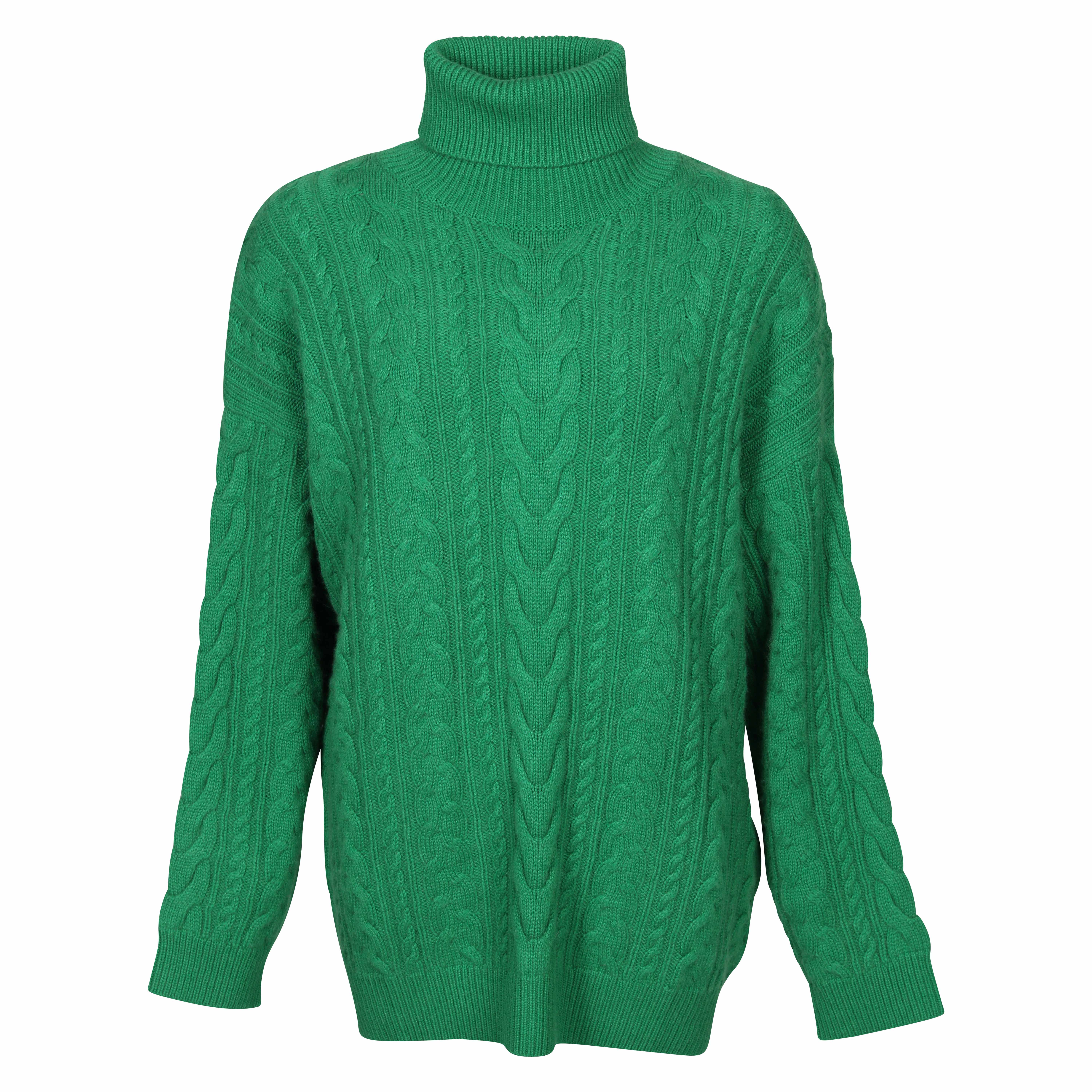 Flona Cashmere Rollneck Cable Pullover in Green