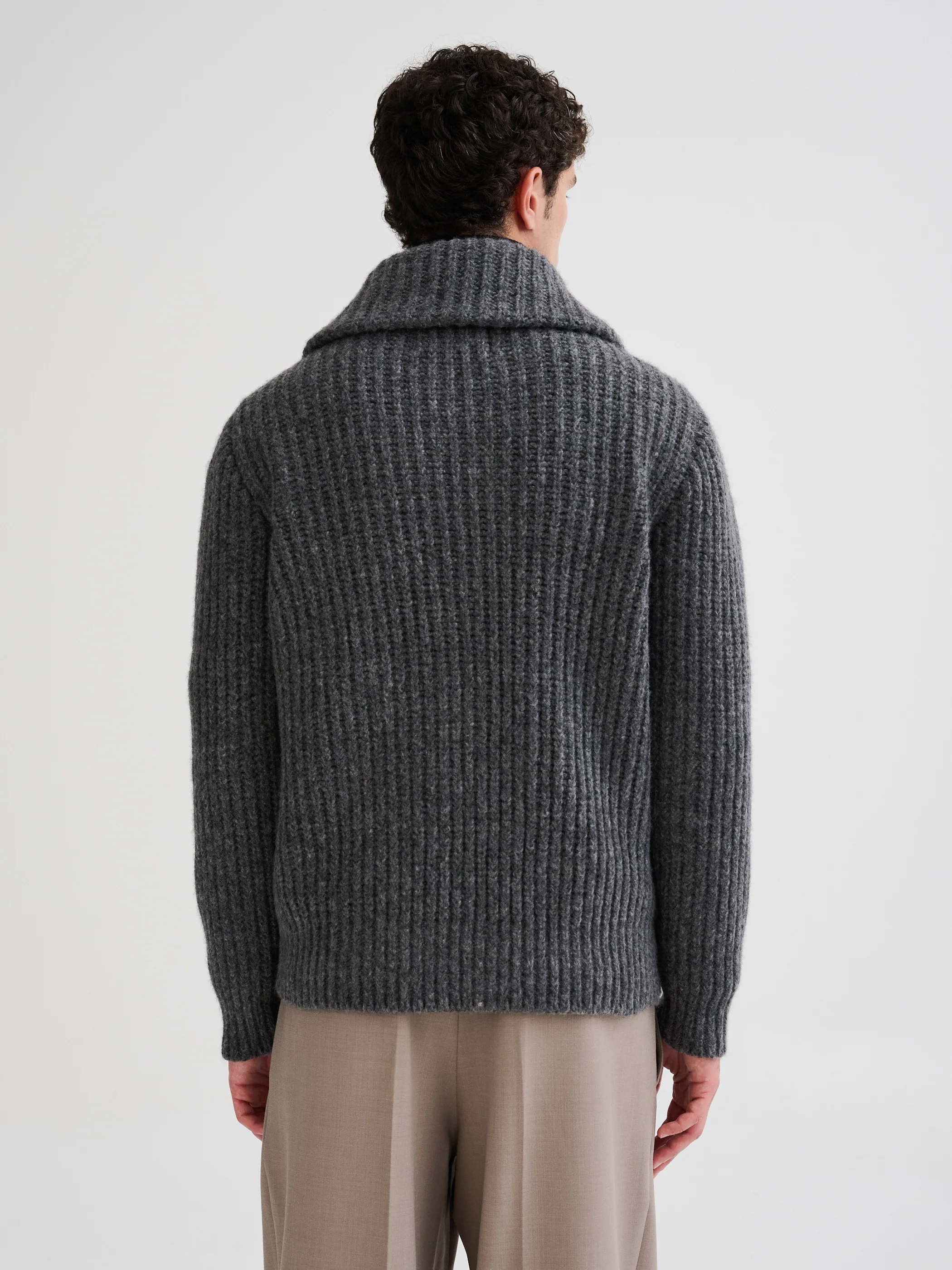 ROBERTO COLLINA Knit Zip Cardigan in Grey Melange