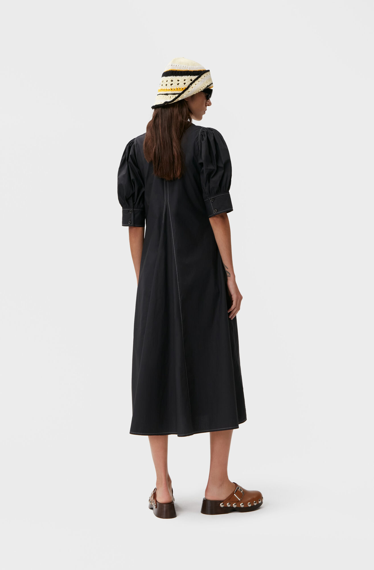 Ganni Poplin Maxi Dress in Black 36