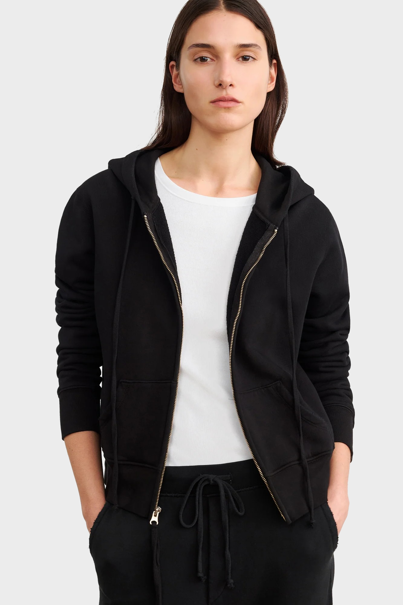 NILI LOTAN Callie Zip Hoodie in Washed Black